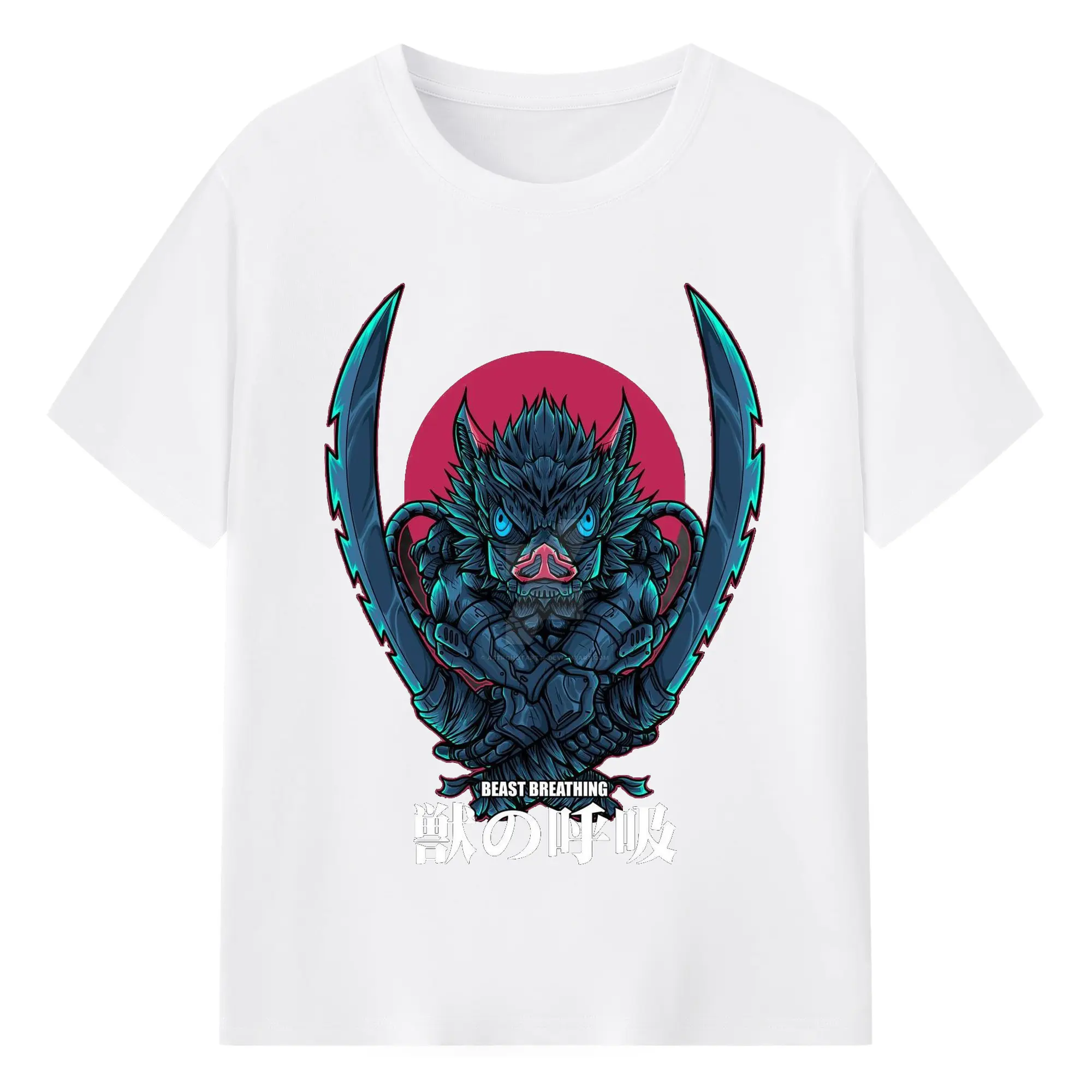 鬼滅の刃 嘴平伊之助 - 綿100％ 半袖Tシャツ ・ フロントプリント ・ 快適 通気性 ・ 日常使い 散歩 スポーツ用