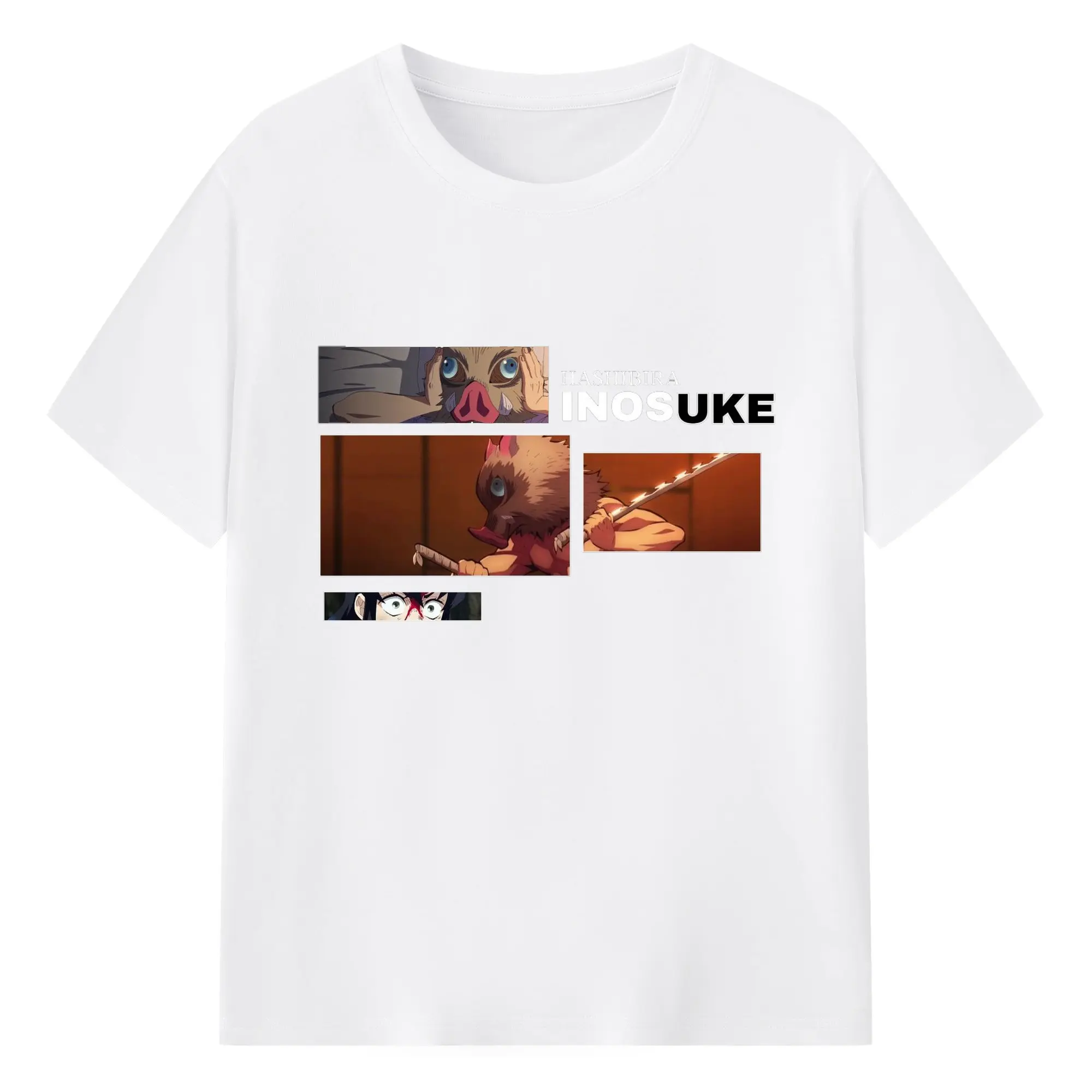 鬼滅の刃 嘴平伊之助 - 綿100％ 半袖Tシャツ ・ フロントプリント ・ 快適 通気性 ・ 日常使い 散歩 スポーツ用