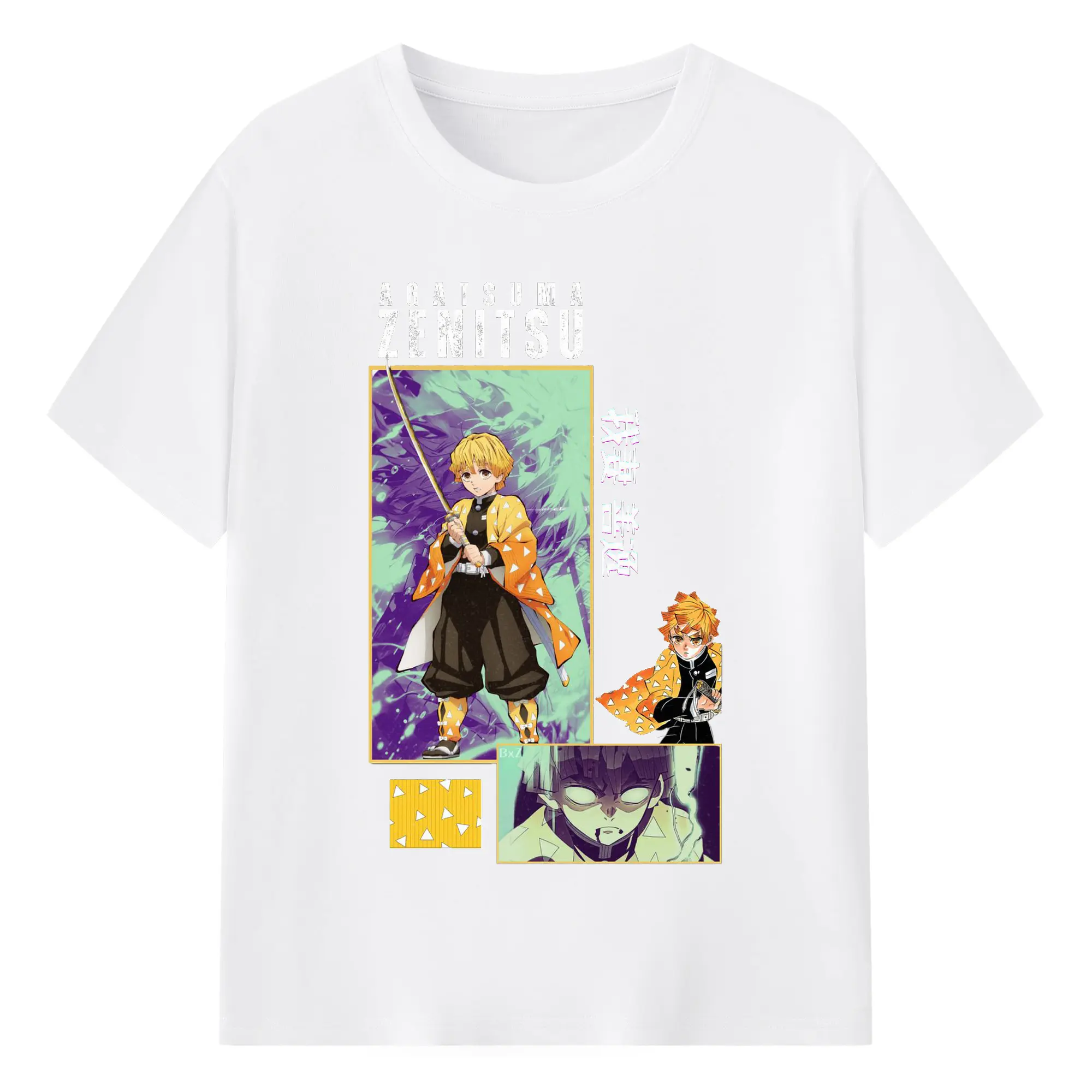 鬼滅の刃 我妻善逸 - 綿100％ 半袖Tシャツ ・ フロントプリント ・ 快適 通気性 ・ 日常使い 散歩 スポーツ用