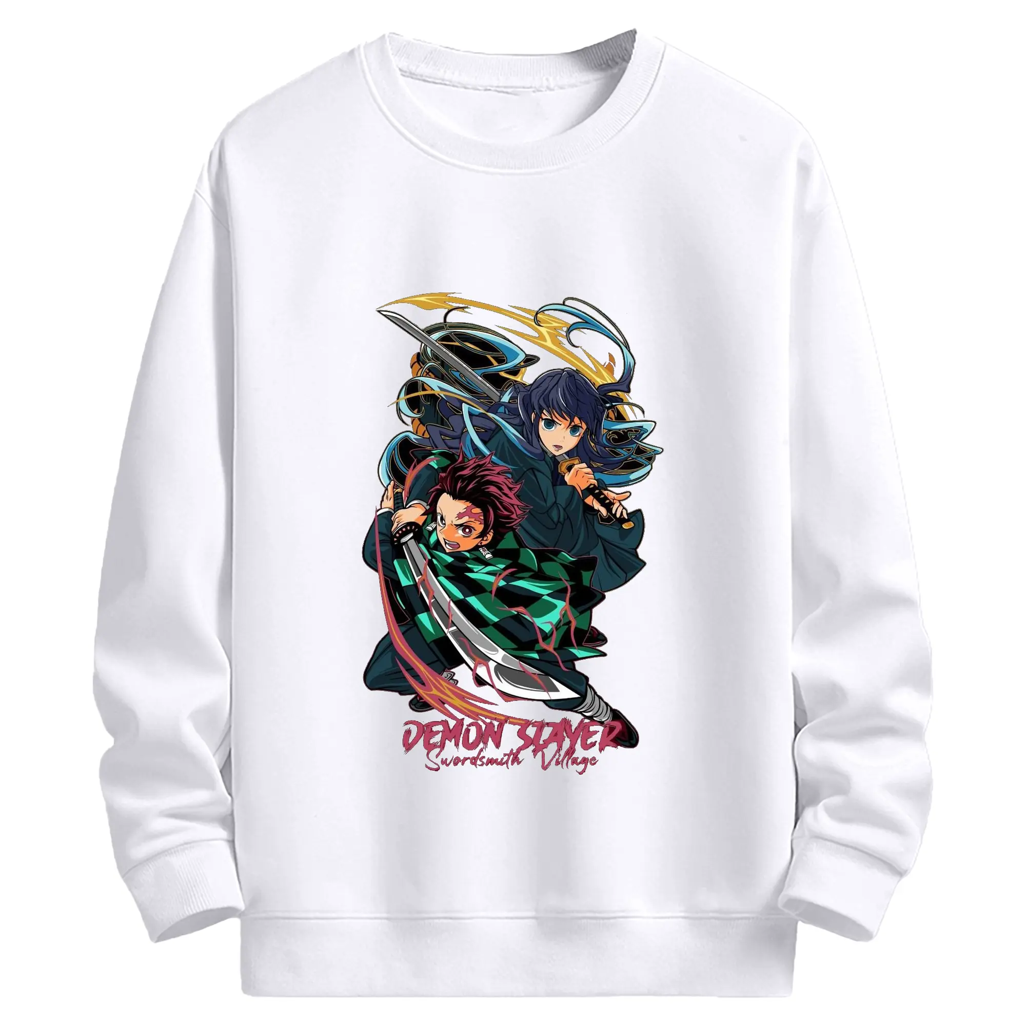 鬼滅の刃 冨岡義勇 - 高品質 クルーネック スウェット ・ コットン59％ ポリエステル41％ ・ ユニセックス 長袖 トレーナー ・ カジュアル デイリー スポーツ 散歩用