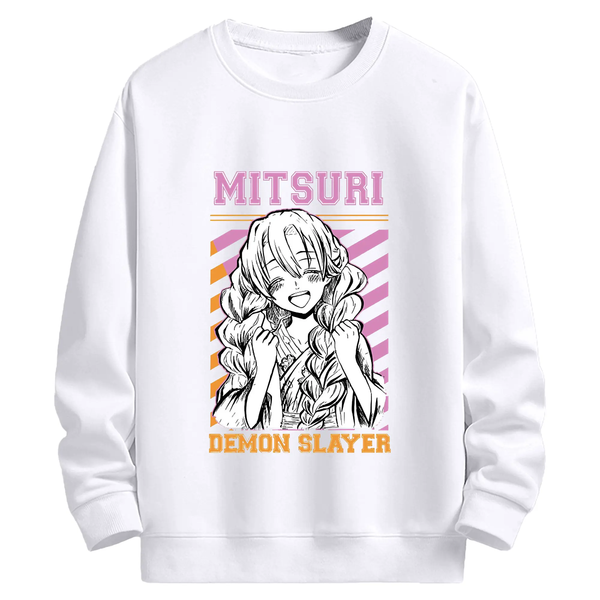 鬼滅の刃 甘露寺蜜璃 - 高品質 クルーネック スウェット ・ コットン59％ ポリエステル41％ ・ ユニセックス 長袖 トレーナー ・ カジュアル デイリー スポーツ 散歩用