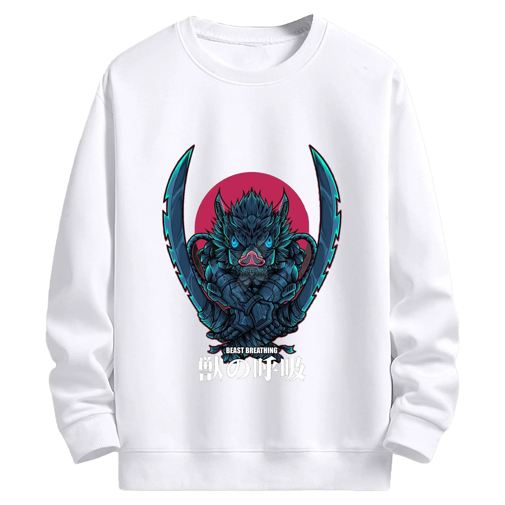 鬼滅の刃 嘴平伊之助 - 高品質 クルーネック スウェット ・ コットン59％ ポリエステル41％ ・ ユニセックス 長袖 トレーナー ・ カジュアル デイリー スポーツ 散歩用