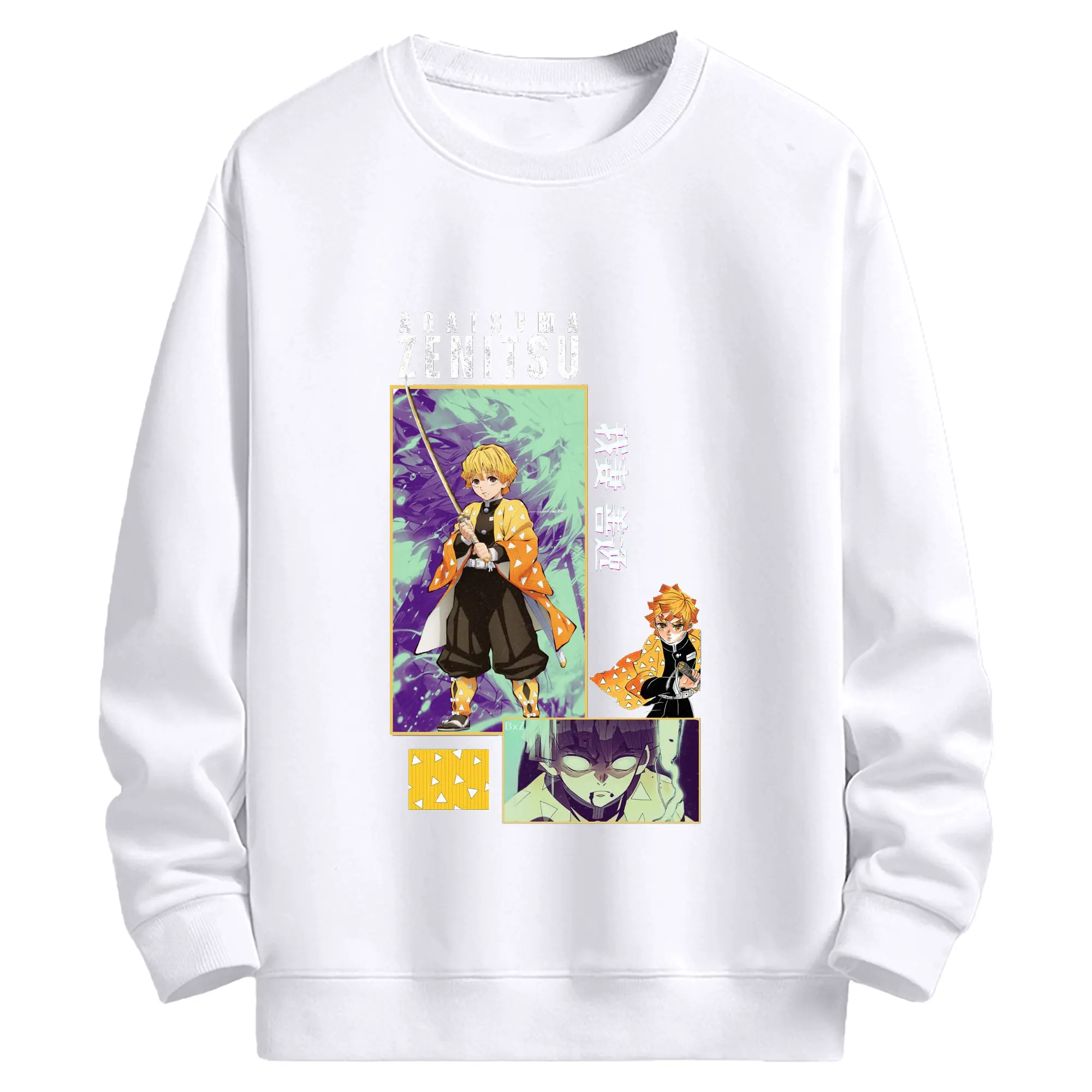 鬼滅の刃 我妻善逸 - 高品質 クルーネック スウェット ・ コットン59％ ポリエステル41％ ・ ユニセックス 長袖 トレーナー ・ カジュアル デイリー スポーツ 散歩用