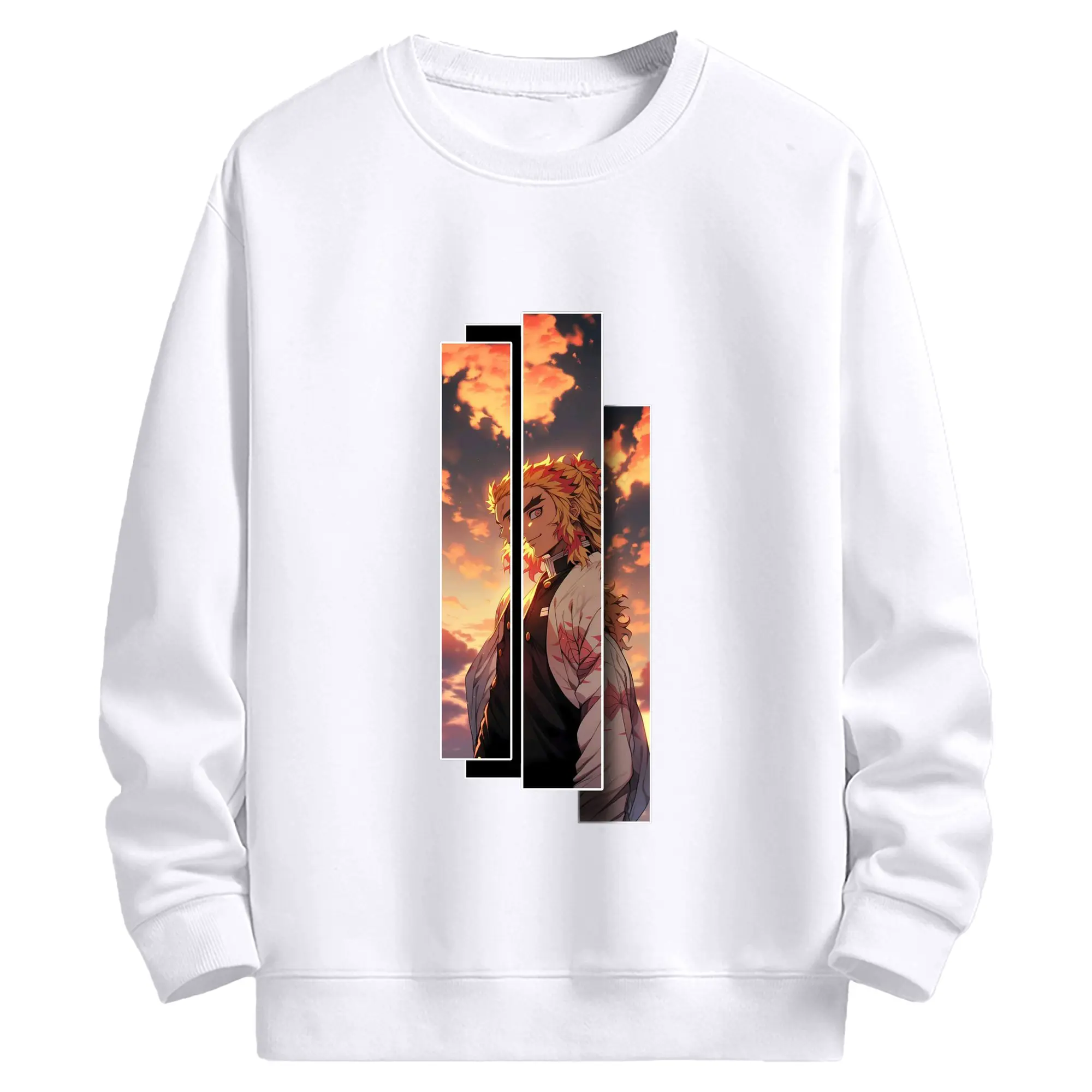 鬼滅の刃 無限列車編 煉獄杏寿郎 - 高品質 クルーネック スウェット ・ コットン59％ ポリエステル41％ ・ ユニセックス 長袖 トレーナー ・ カジュアル デイリー スポーツ 散歩用