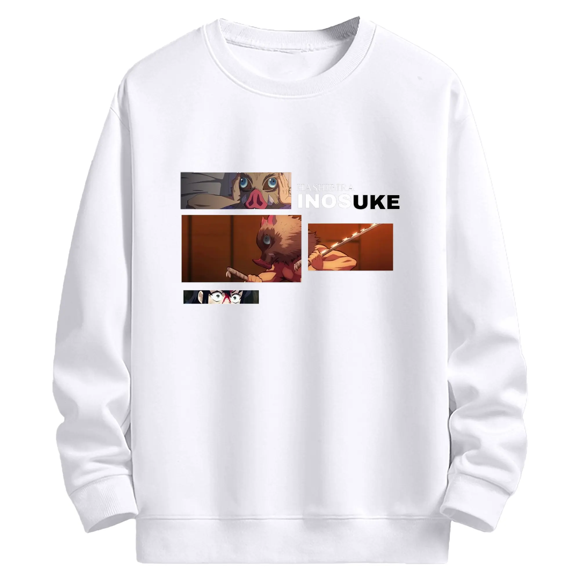 鬼滅の刃 嘴平伊之助 - 高品質 クルーネック スウェット ・ コットン59％ ポリエステル41％ ・ ユニセックス 長袖 トレーナー ・ カジュアル デイリー スポーツ 散歩用