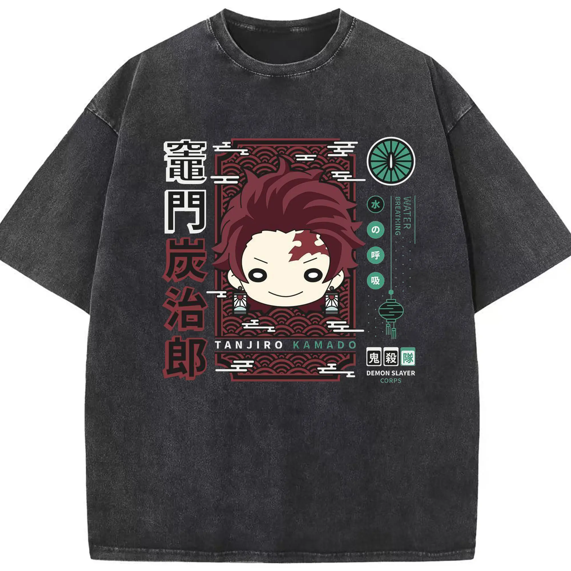 鬼滅の刃 竈門炭治郎 - 綿100％ ヴィンテージ風 半袖Tシャツ ・ フロントプリント ・ 柔らか肌触り ・ 通気性 快適 ・ スポーツ カジュアル 外出用