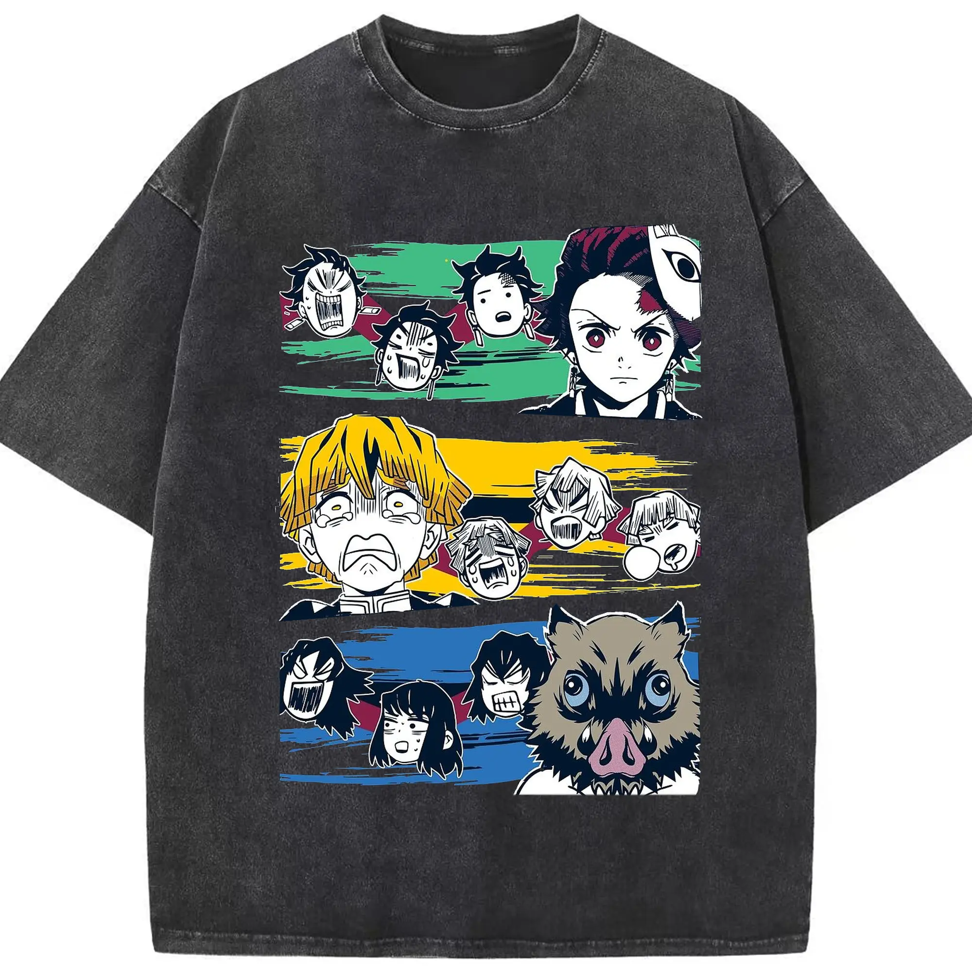 鬼滅の刃 鬼殺隊 - 綿100％ ヴィンテージ風 半袖Tシャツ ・ フロントプリント ・ 柔らか肌触り ・ 通気性 快適 ・ スポーツ カジュアル 外出用