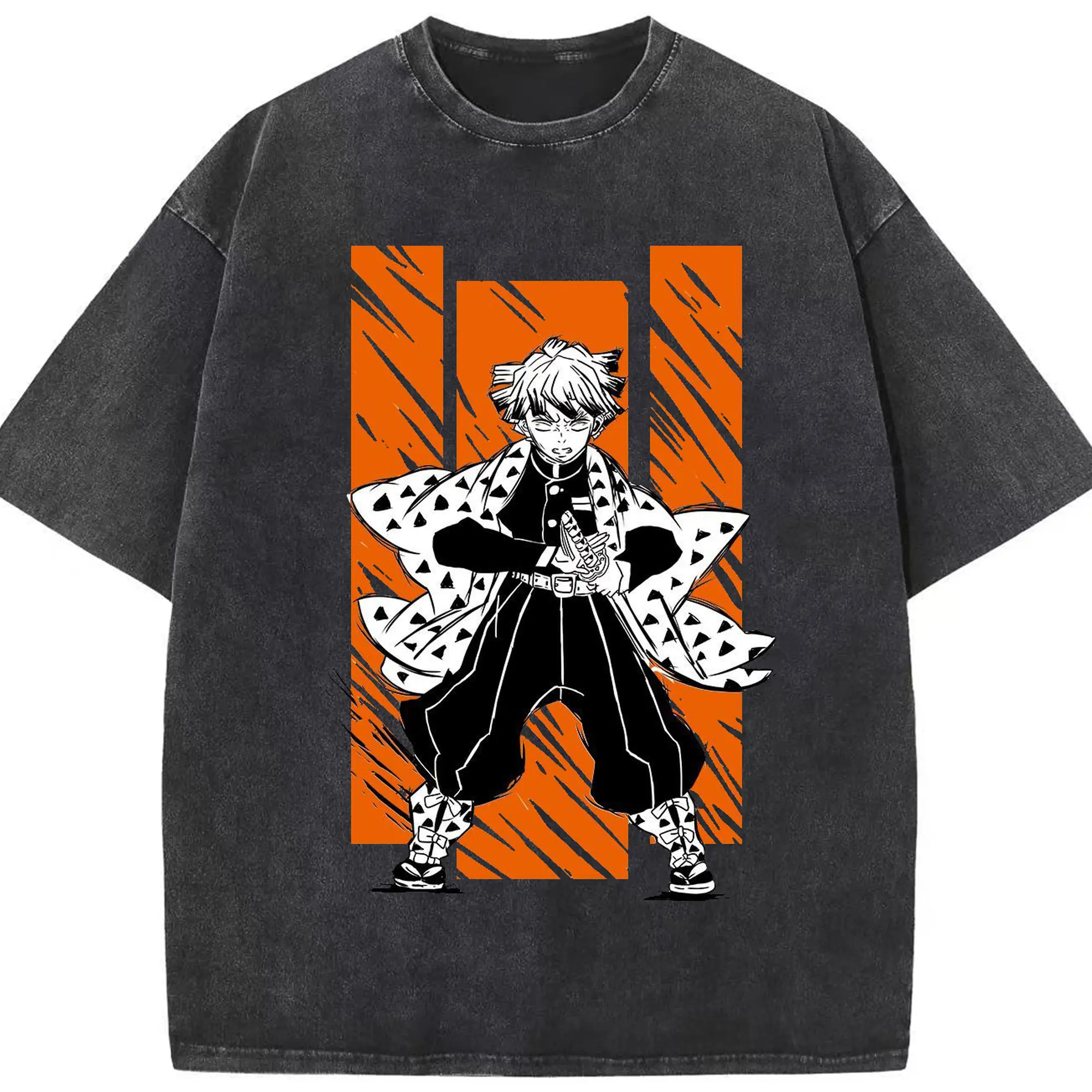 鬼滅の刃 我妻善逸 - 綿100％ ヴィンテージ風 半袖Tシャツ ・ フロントプリント ・ 柔らか肌触り ・ 通気性 快適 ・ スポーツ カジュアル 外出用