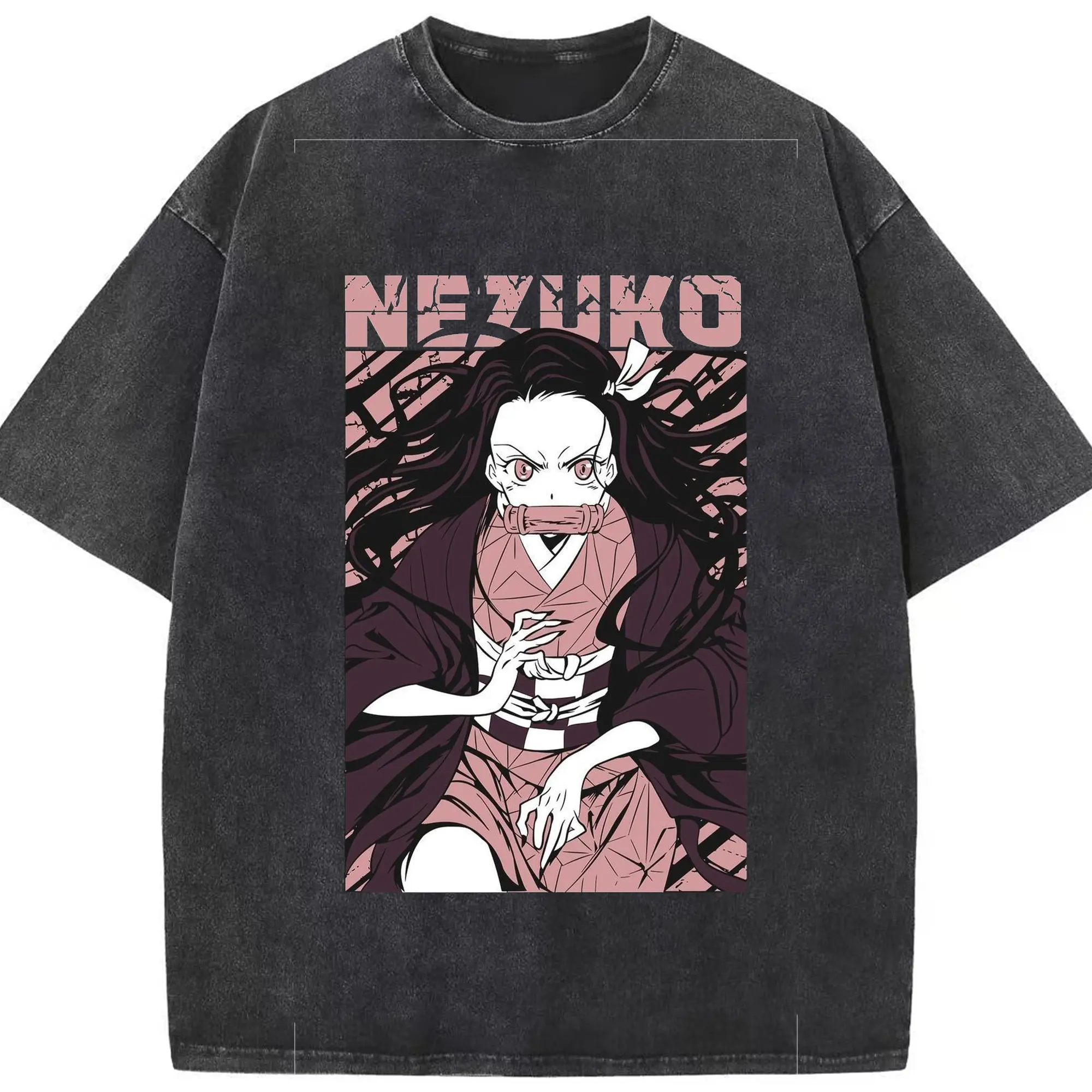 鬼滅の刃 竈門禰豆子 - 綿100％ ヴィンテージ風 半袖Tシャツ ・ フロントプリント ・ 柔らか肌触り ・ 通気性 快適 ・ スポーツ カジュアル 外出用