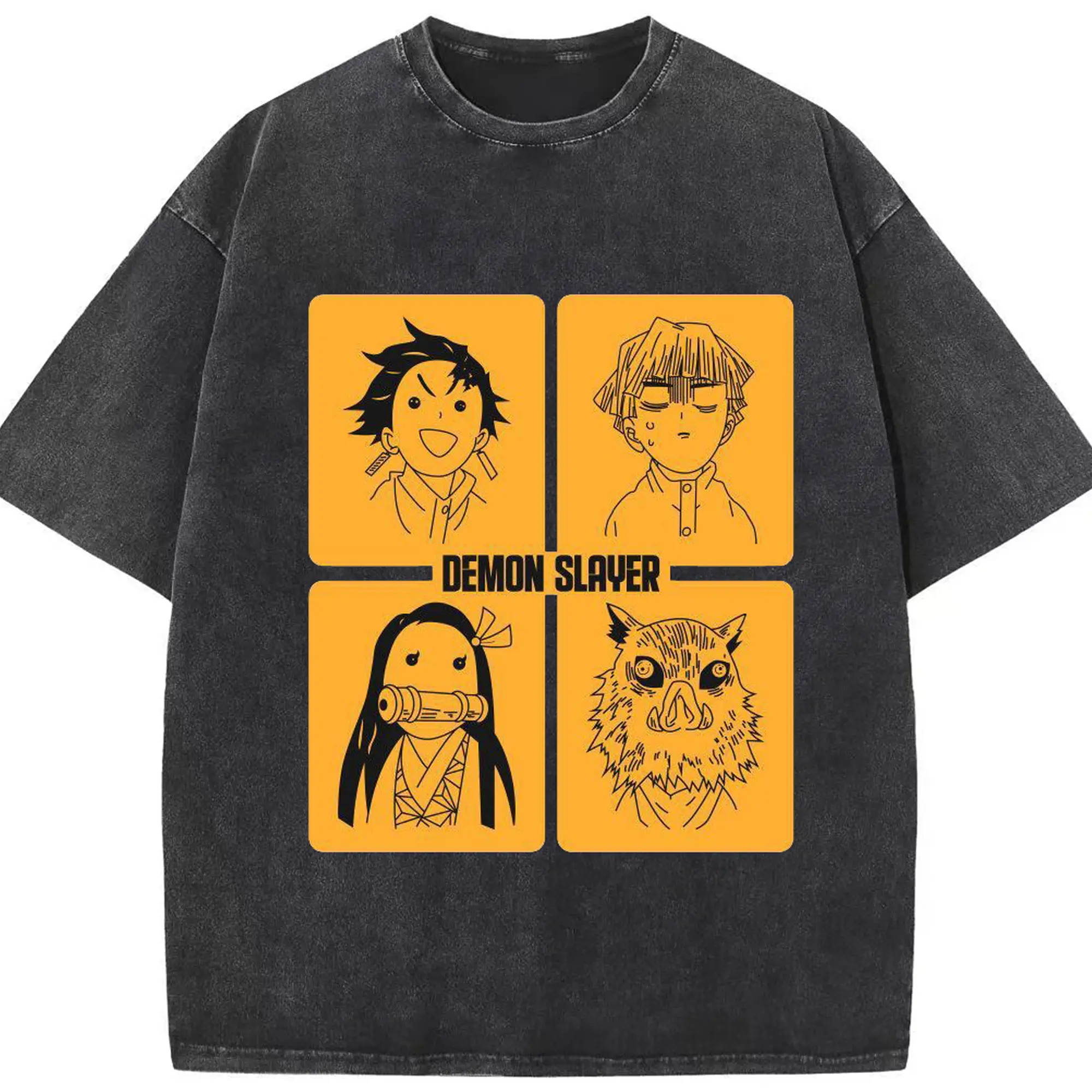 鬼滅の刃 鬼殺隊 デフォルト - 綿100％ ヴィンテージ風 半袖Tシャツ ・ フロントプリント ・ 柔らか肌触り ・ 通気性 快適 ・ スポーツ カジュアル 外出用