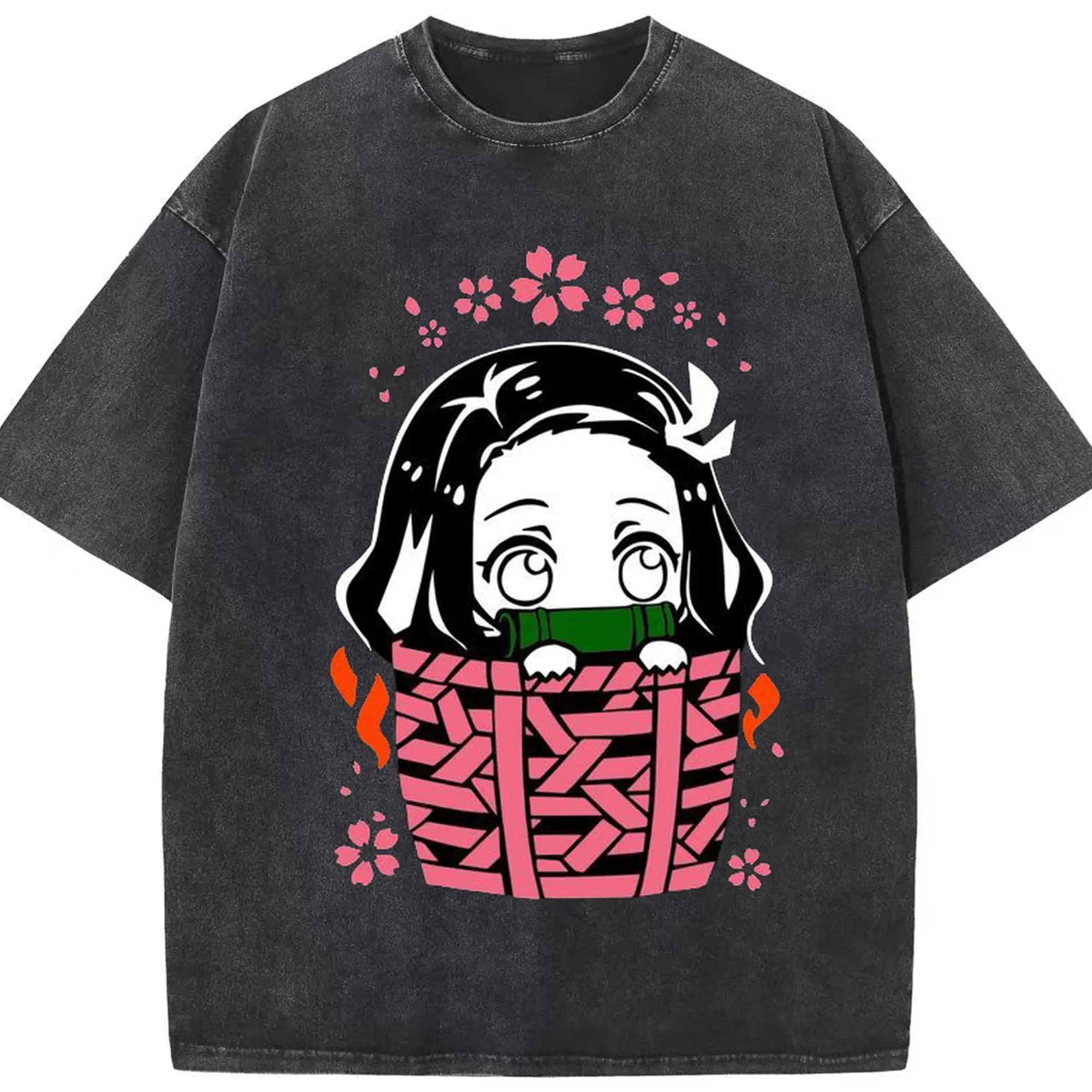 鬼滅の刃 竈門禰豆子 禰豆子かわいい - 綿100％ ヴィンテージ風 半袖Tシャツ ・ フロントプリント ・ 柔らか肌触り ・ 通気性 快適 ・ スポーツ カジュアル 外出用