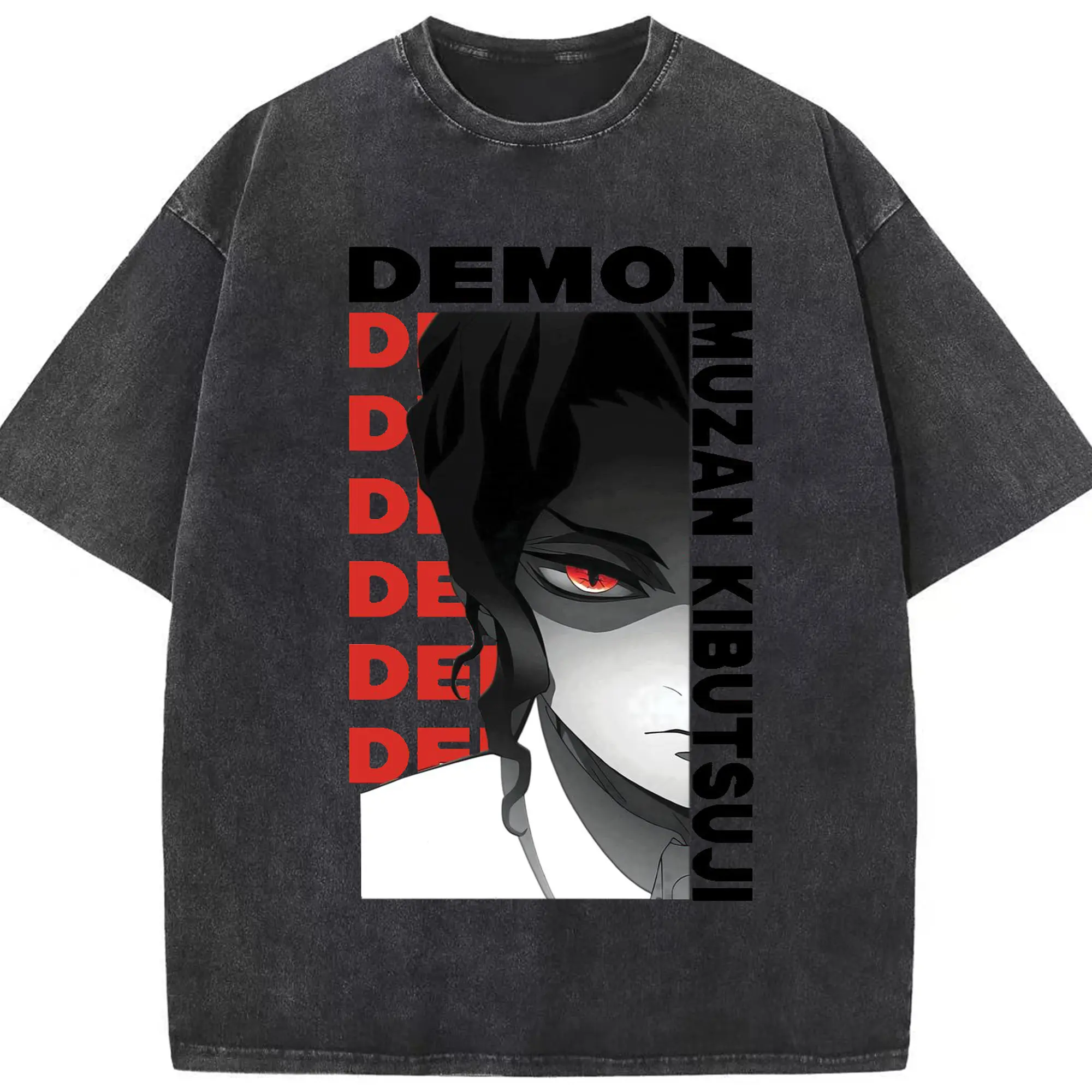 鬼滅の刃 鬼舞辻無惨 - 綿100％ ヴィンテージ風 半袖Tシャツ ・ フロントプリント ・ 柔らか肌触り ・ 通気性 快適 ・ スポーツ カジュアル 外出用