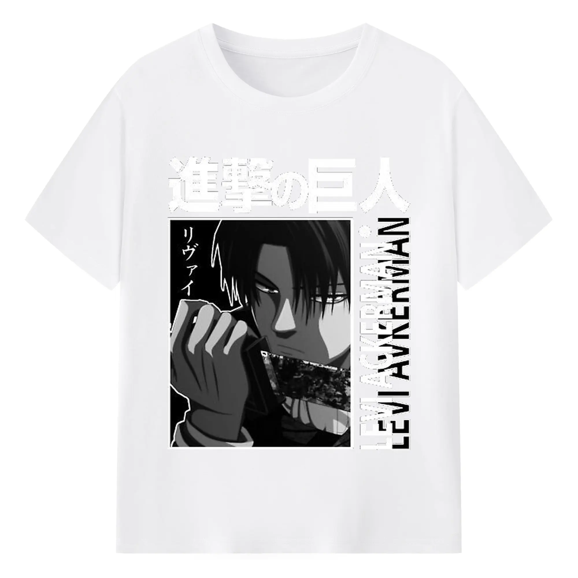 進撃の巨人 リヴァイ - 綿100％ 半袖Tシャツ ・ フロントプリント ・ 快適 通気性 ・ 日常使い 散歩 スポーツ用