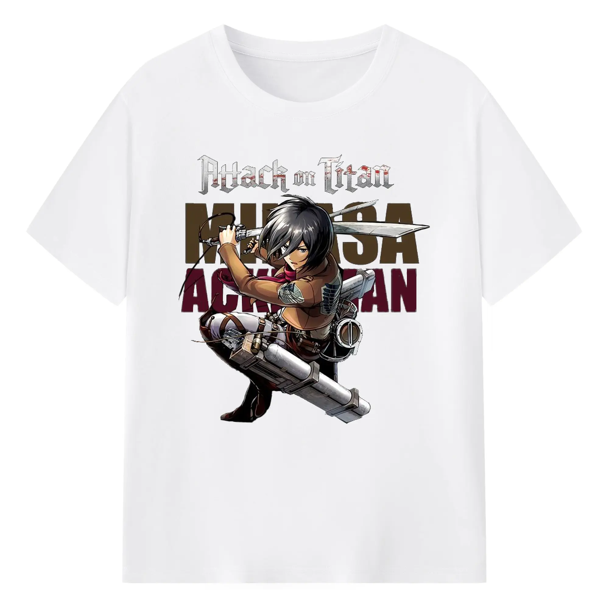 進撃の巨人 ミカサ - 綿100％ 半袖Tシャツ ・ フロントプリント ・ 快適 通気性 ・ 日常使い 散歩 スポーツ用