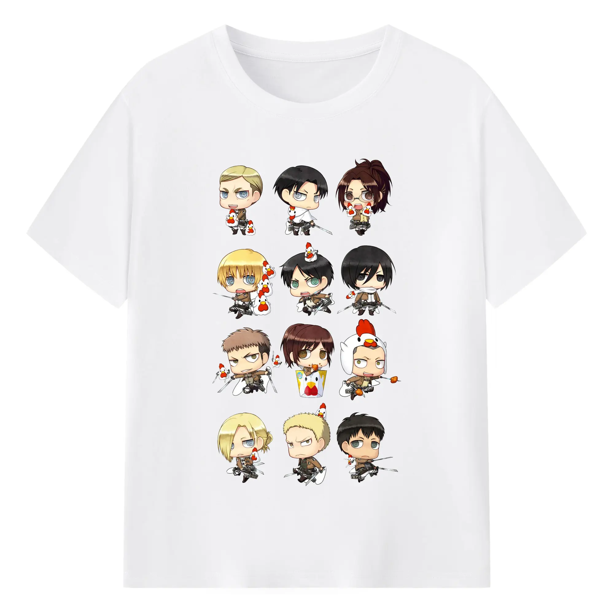 進撃の巨人デフォルトキャラ大集合 - 綿100％ 半袖Tシャツ ・ フロントプリント ・ 快適 通気性 ・ 日常使い 散歩 スポーツ用