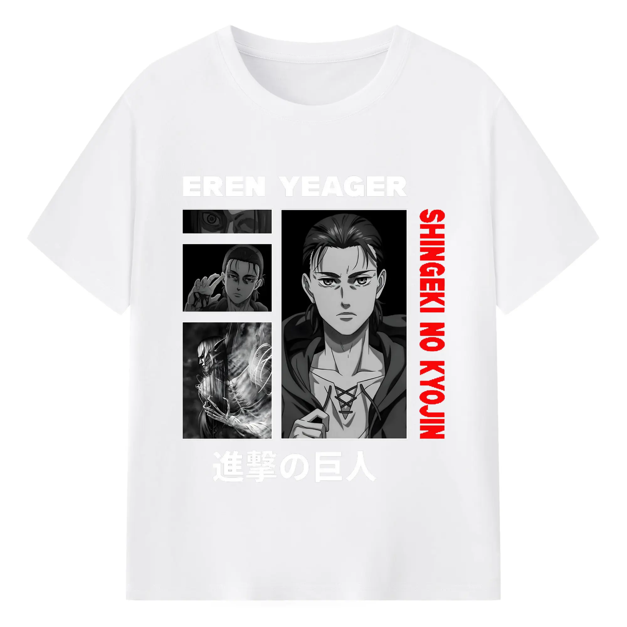 進撃の巨人　エレン - 綿100％ 半袖Tシャツ ・ フロントプリント ・ 快適 通気性 ・ 日常使い 散歩 スポーツ用