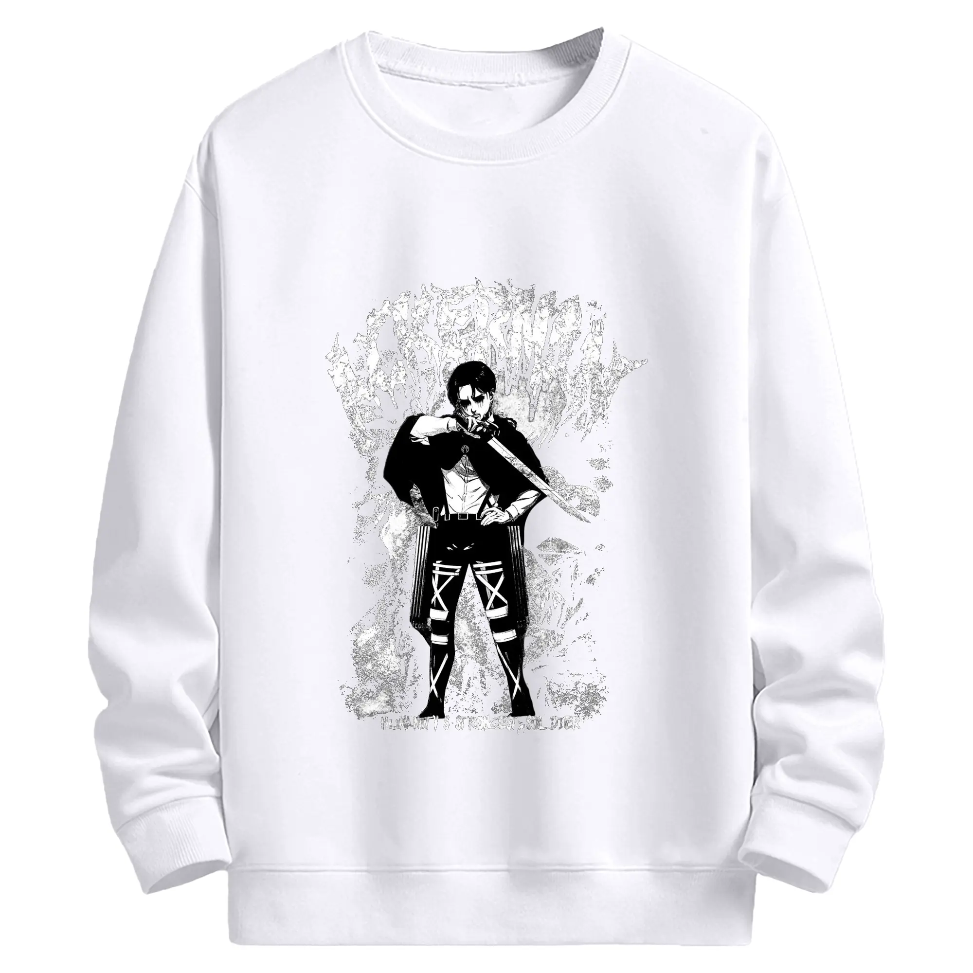 進撃の巨人 リヴァイ - 高品質 クルーネック スウェット ・ コットン59％ ポリエステル41％ ・ ユニセックス 長袖 トレーナー ・ カジュアル デイリー スポーツ 散歩用