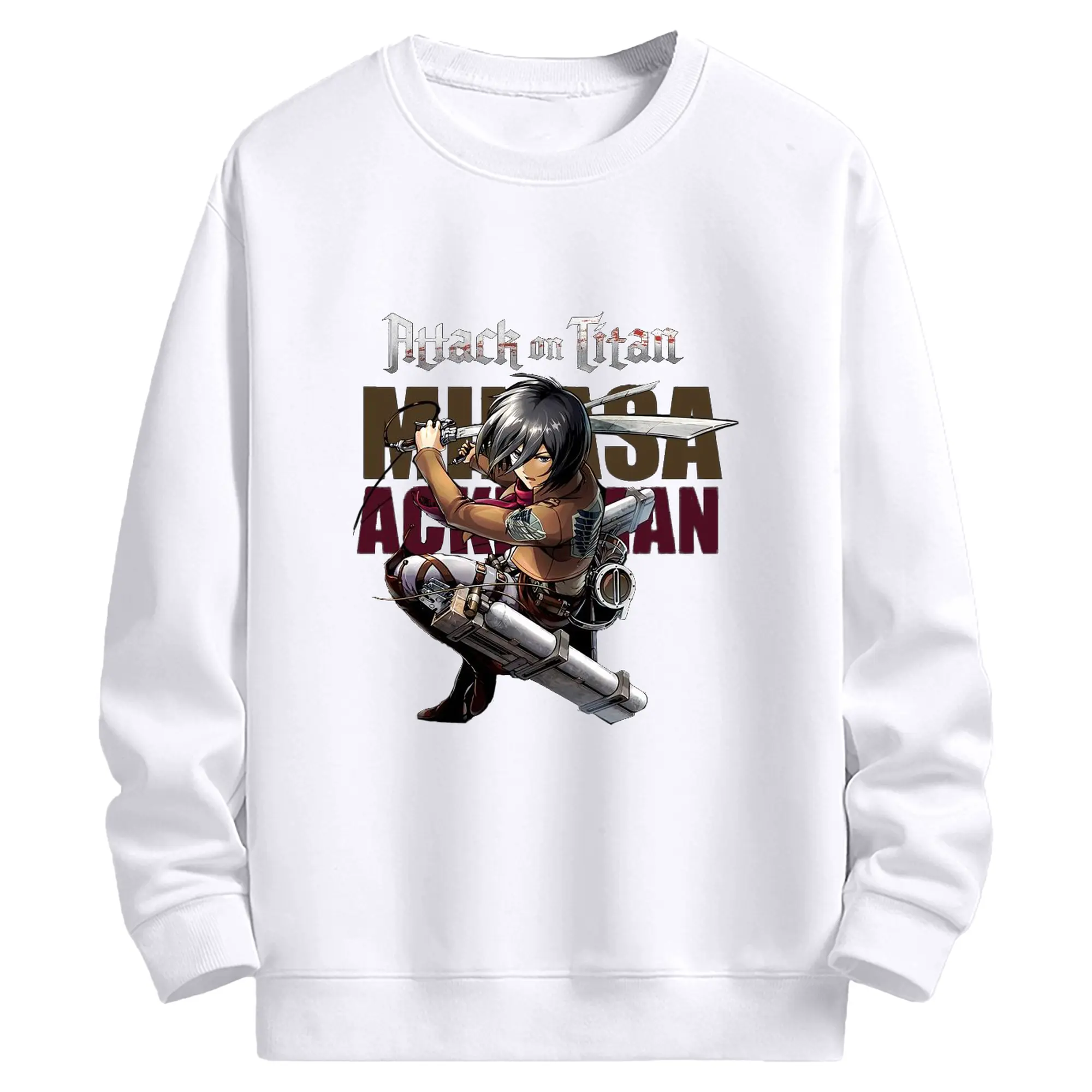 進撃の巨人 ミカサ - 高品質 クルーネック スウェット ・ コットン59％ ポリエステル41％ ・ ユニセックス 長袖 トレーナー ・ カジュアル デイリー スポーツ 散歩用