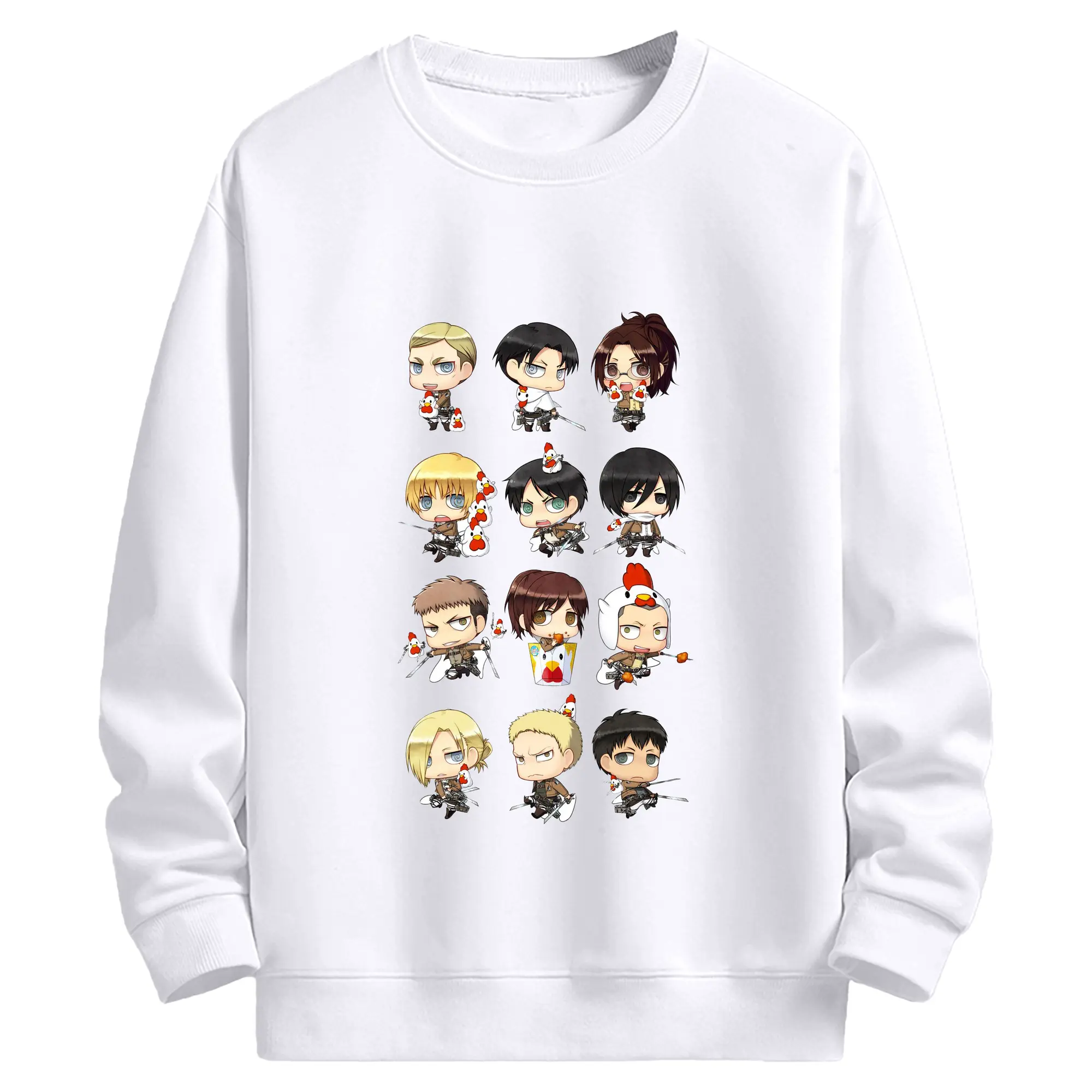 進撃の巨人デフォルトキャラ大集合 - 高品質 クルーネック スウェット ・ コットン59％ ポリエステル41％ ・ ユニセックス 長袖 トレーナー ・ カジュアル デイリー スポーツ 散歩用