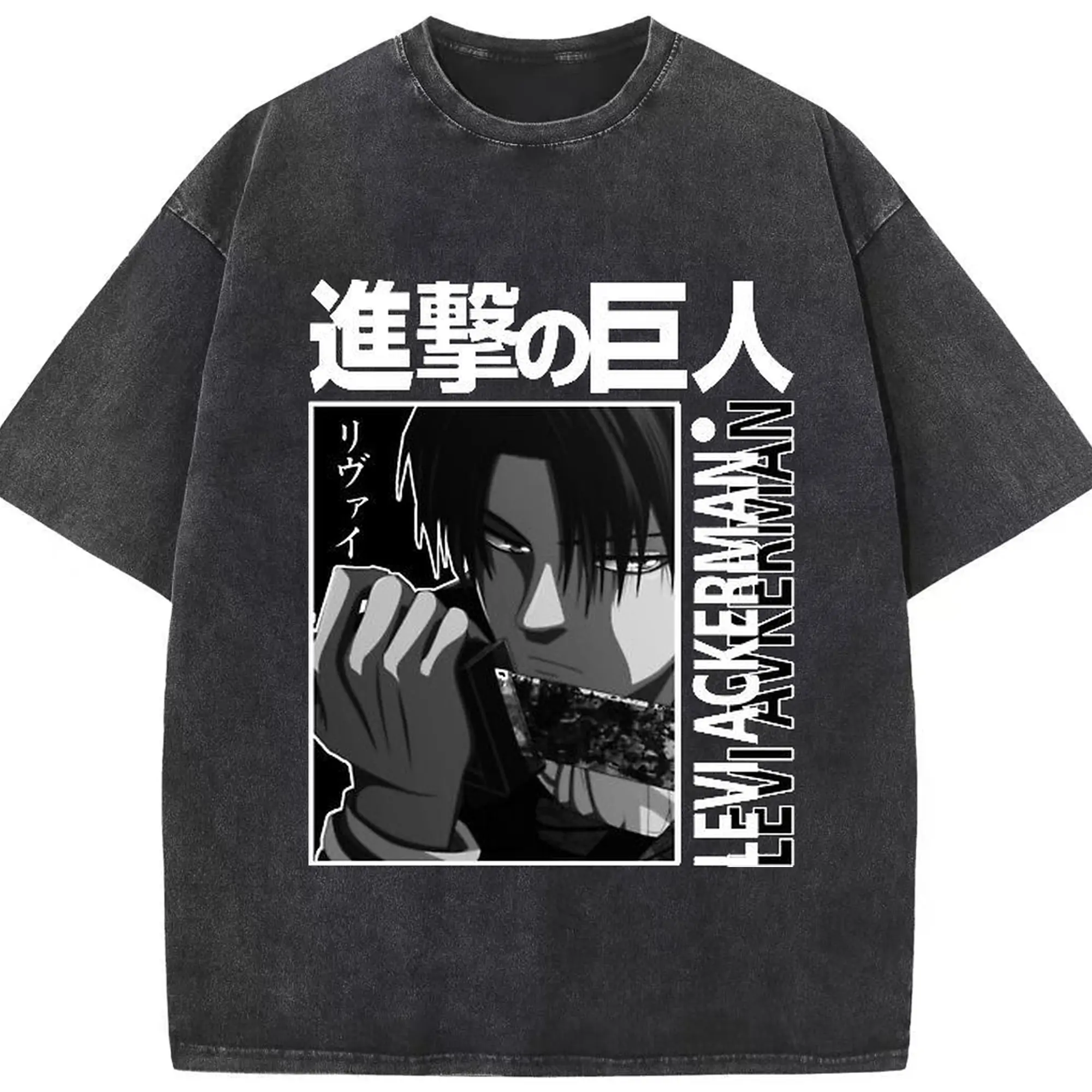 進撃の巨人 リヴァイ - 綿100％ ヴィンテージ風 半袖Tシャツ ・ フロントプリント ・ 柔らか肌触り ・ 通気性 快適 ・ スポーツ カジュアル 外出用