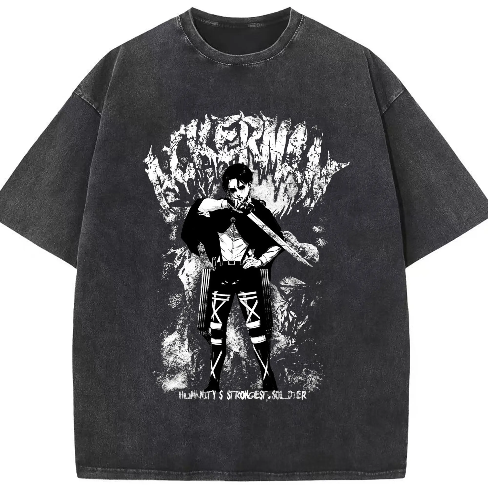 進撃の巨人 リヴァイ - 綿100％ ヴィンテージ風 半袖Tシャツ ・ フロントプリント ・ 柔らか肌触り ・ 通気性 快適 ・ スポーツ カジュアル 外出用