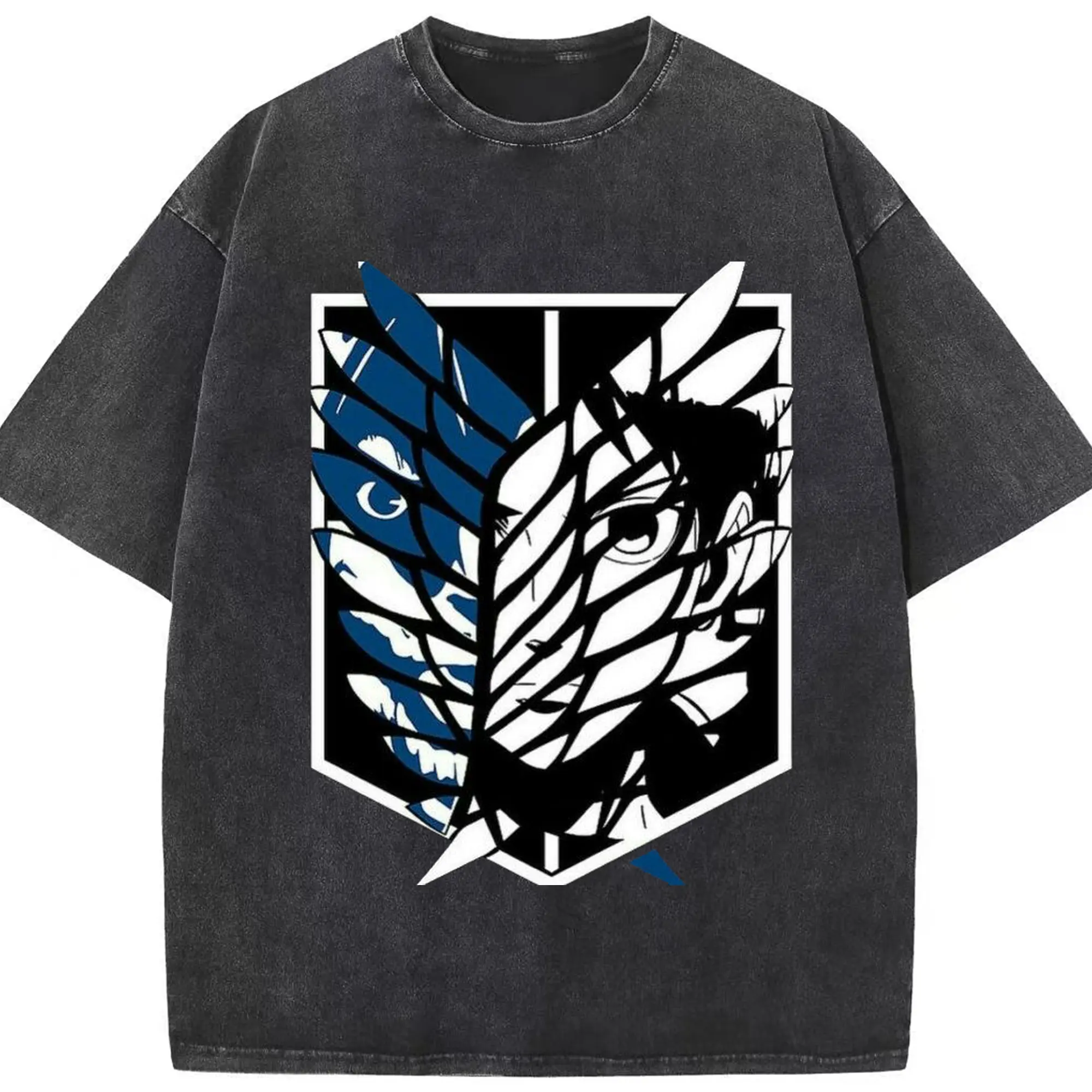 進撃の巨人 - 綿100％ ヴィンテージ風 半袖Tシャツ ・ フロントプリント ・ 柔らか肌触り ・ 通気性 快適 ・ スポーツ カジュアル 外出用