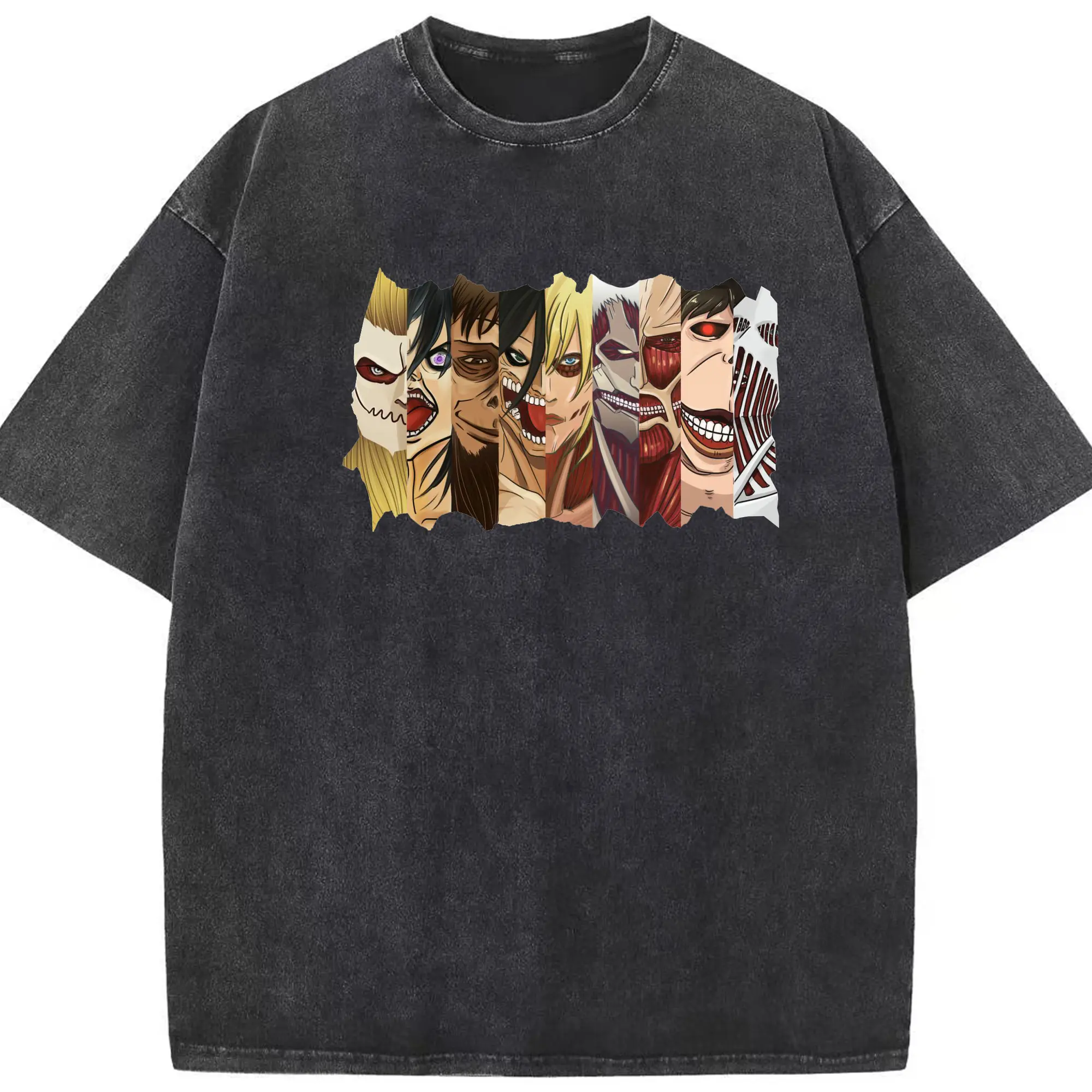 進撃の巨人 - 綿100％ ヴィンテージ風 半袖Tシャツ ・ フロントプリント ・ 柔らか肌触り ・ 通気性 快適 ・ スポーツ カジュアル 外出用