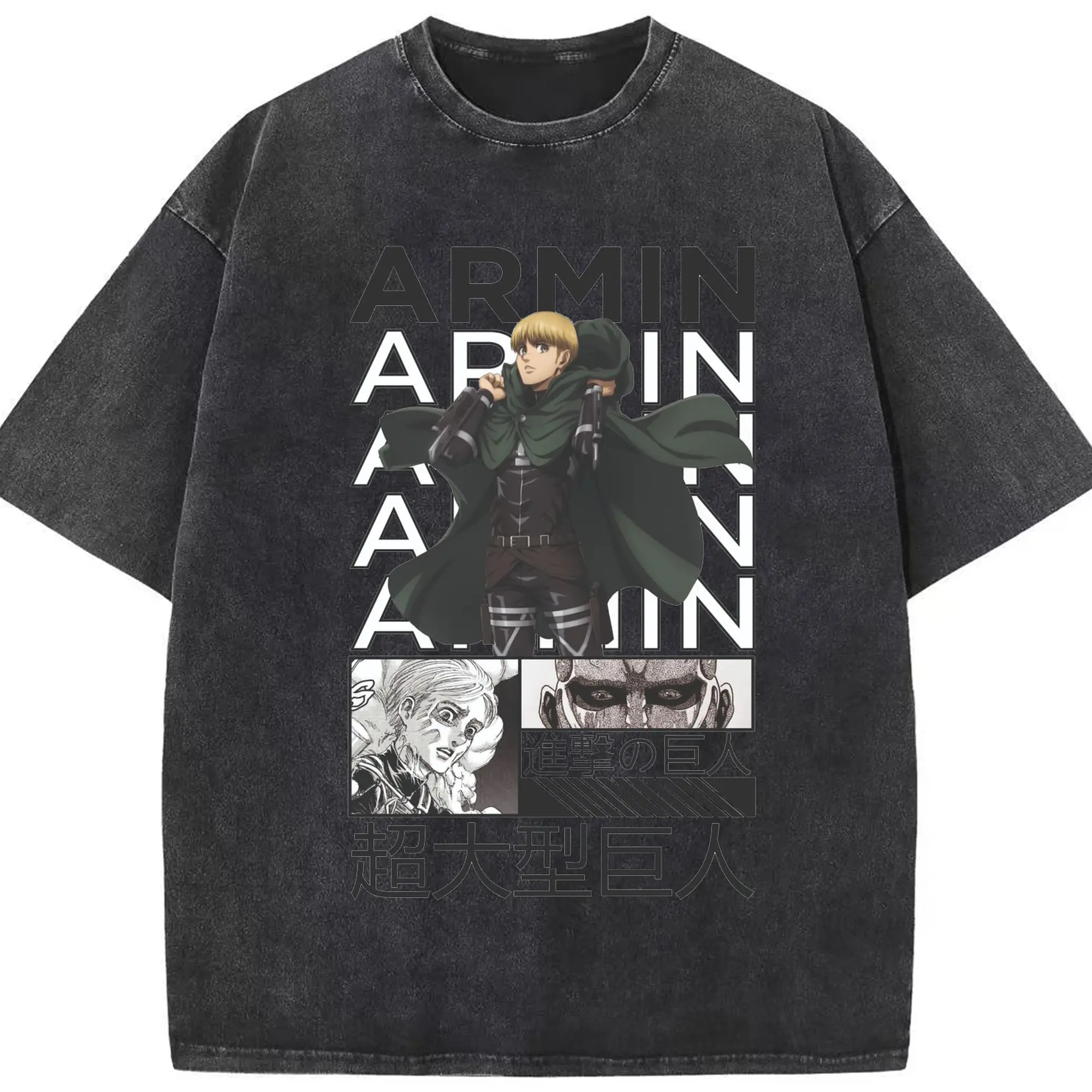 進撃の巨人 アルミン - 綿100％ ヴィンテージ風 半袖Tシャツ ・ フロントプリント ・ 柔らか肌触り ・ 通気性 快適 ・ スポーツ カジュアル 外出用