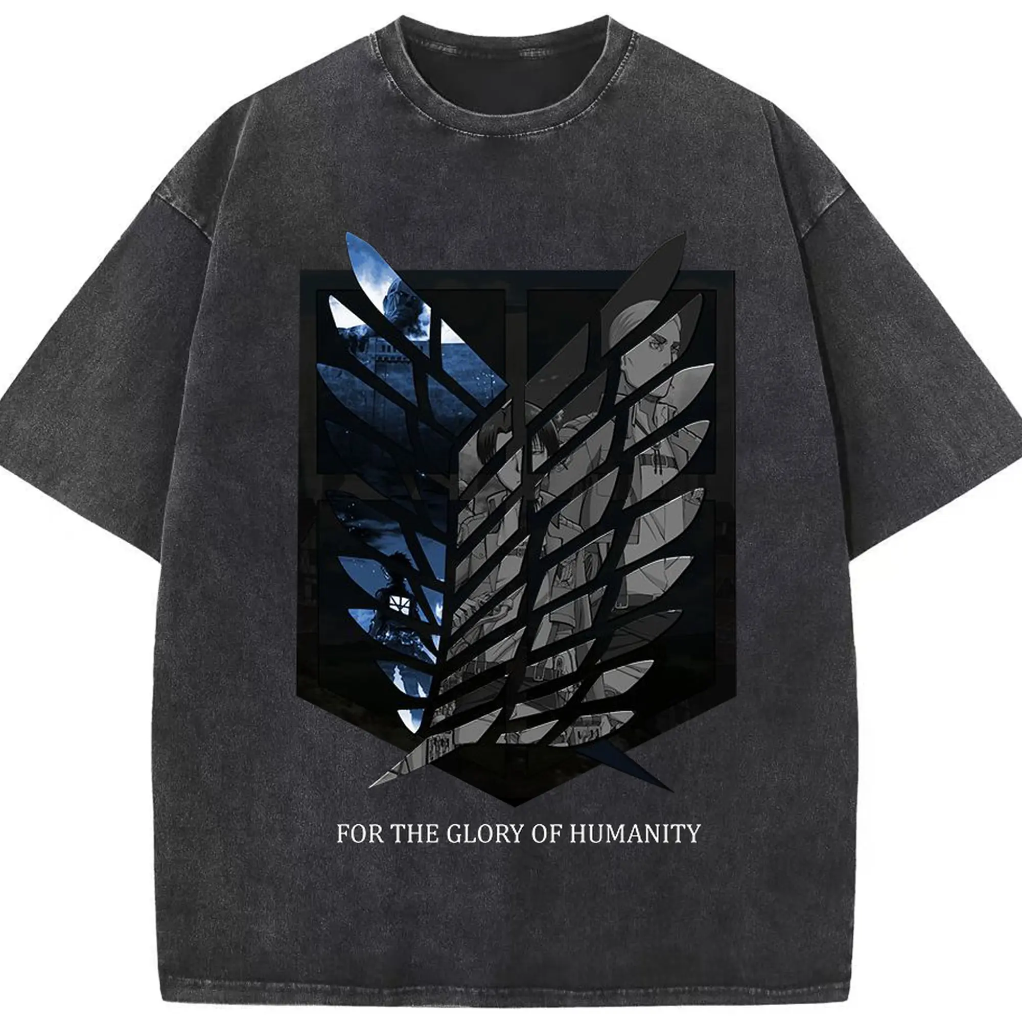 進撃の巨人 - 綿100％ ヴィンテージ風 半袖Tシャツ ・ フロントプリント ・ 柔らか肌触り ・ 通気性 快適 ・ スポーツ カジュアル 外出用