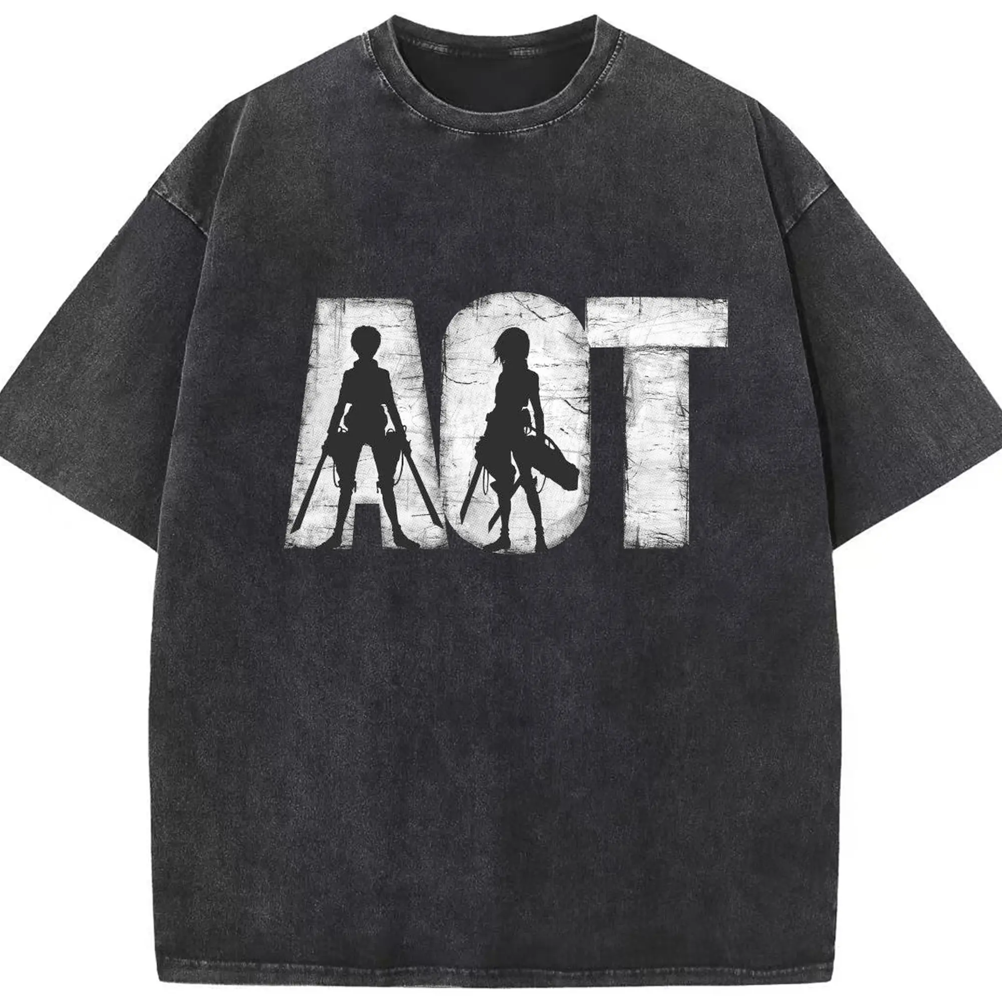 進撃の巨人 エレンミカサ - 綿100％ ヴィンテージ風 半袖Tシャツ ・ フロントプリント ・ 柔らか肌触り ・ 通気性 快適 ・ スポーツ カジュアル 外出用