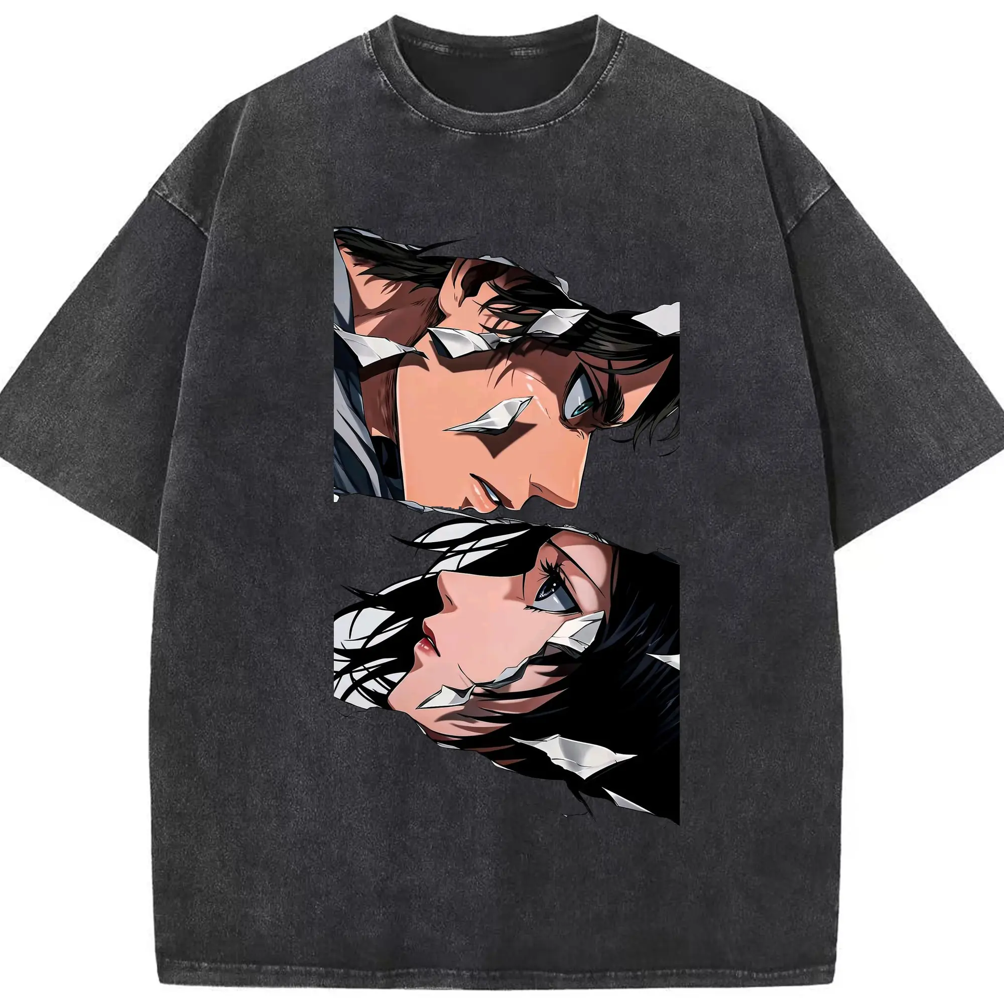 進撃の巨人 エレンミカサ - 綿100％ ヴィンテージ風 半袖Tシャツ ・ フロントプリント ・ 柔らか肌触り ・ 通気性 快適 ・ スポーツ カジュアル 外出用