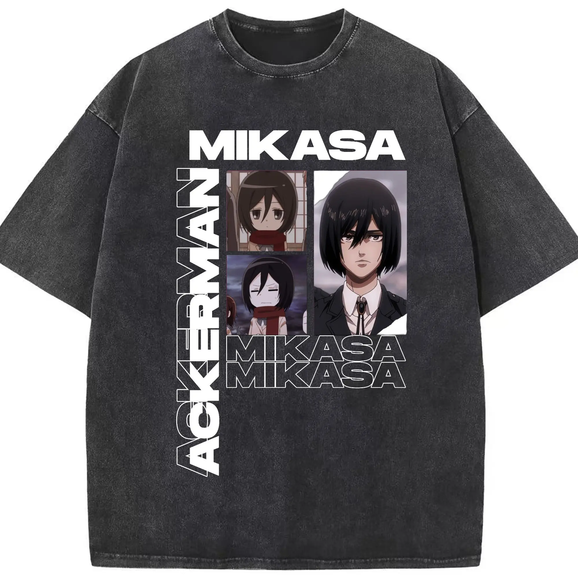 進撃の巨人 ミカサ・アッカーマン - 綿100％ ヴィンテージ風 半袖Tシャツ ・ フロントプリント ・ 柔らか肌触り ・ 通気性 快適 ・ スポーツ カジュアル 外出用