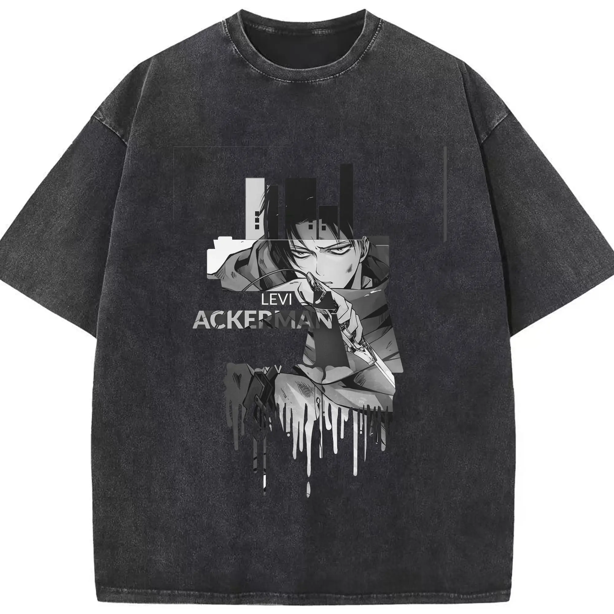 進撃の巨人 リヴァイ - 綿100％ ヴィンテージ風 半袖Tシャツ ・ フロントプリント ・ 柔らか肌触り ・ 通気性 快適 ・ スポーツ カジュアル 外出用