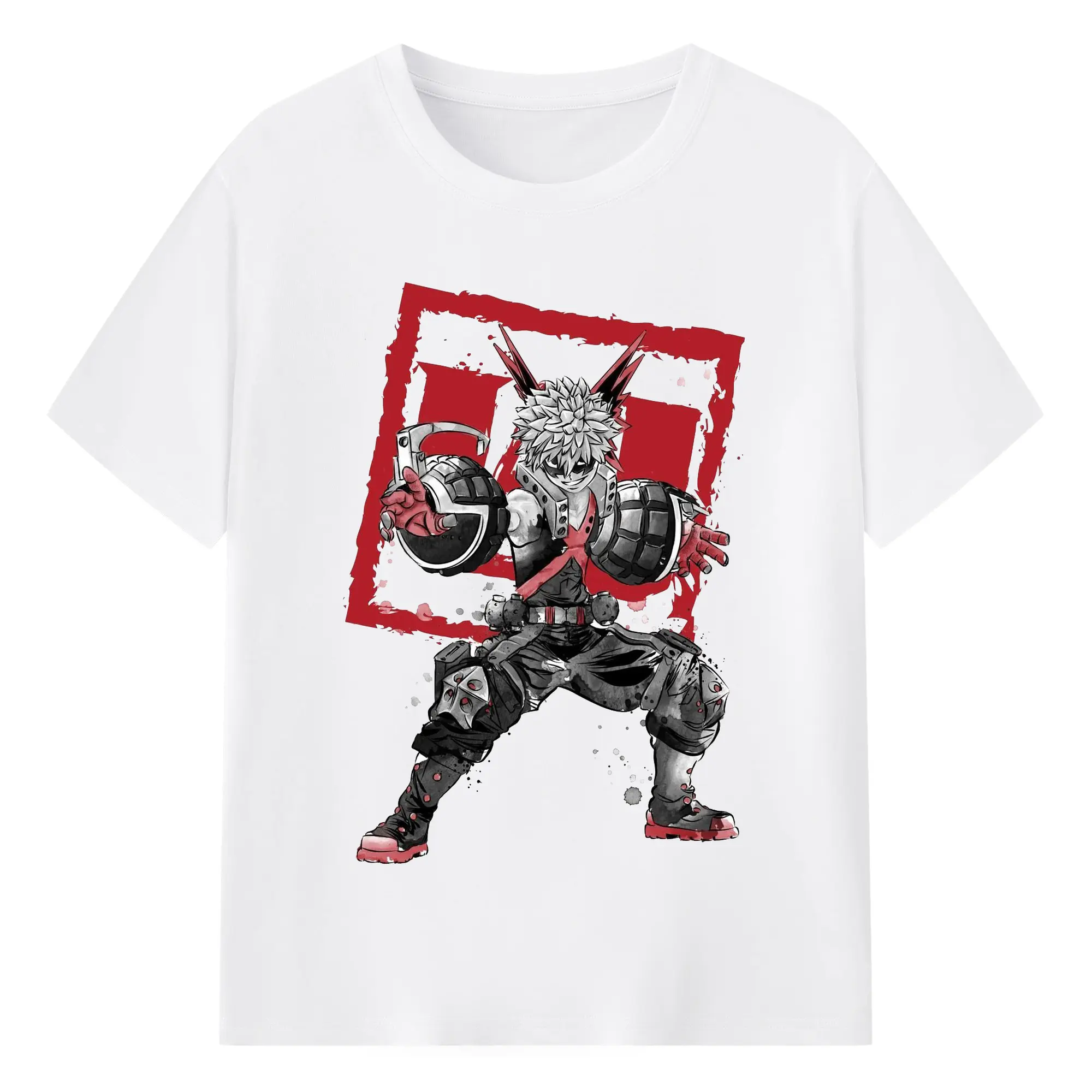 僕のヒーローアカデミア 爆豪 勝己 - 綿100％ 半袖Tシャツ ・ フロントプリント ・ 快適 通気性 ・ 日常使い 散歩 スポーツ用