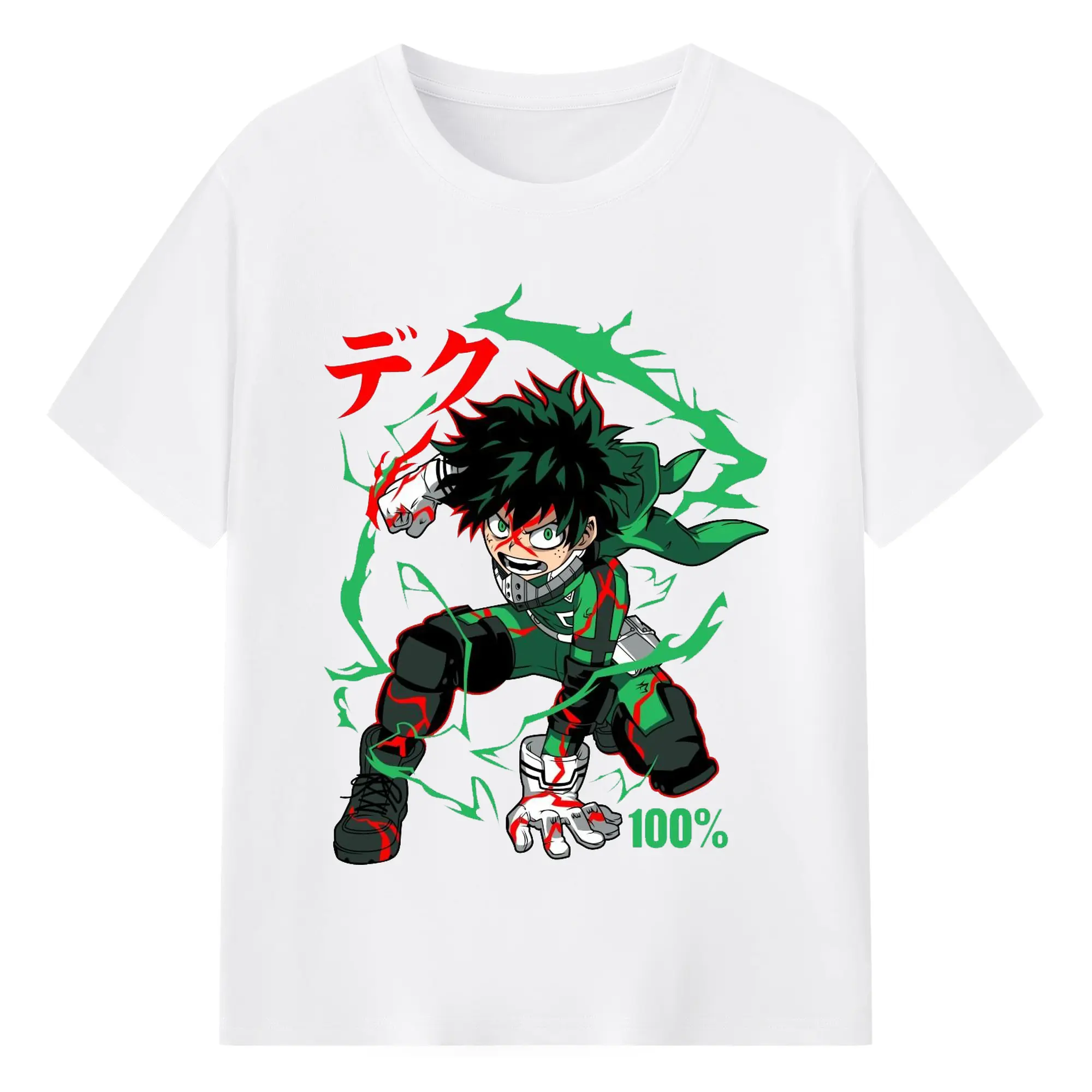 僕のヒーローアカデミア 緑谷 出久 激闘シーン - 綿100％ 半袖Tシャツ ・ フロントプリント ・ 快適 通気性 ・ 日常使い 散歩 スポーツ用