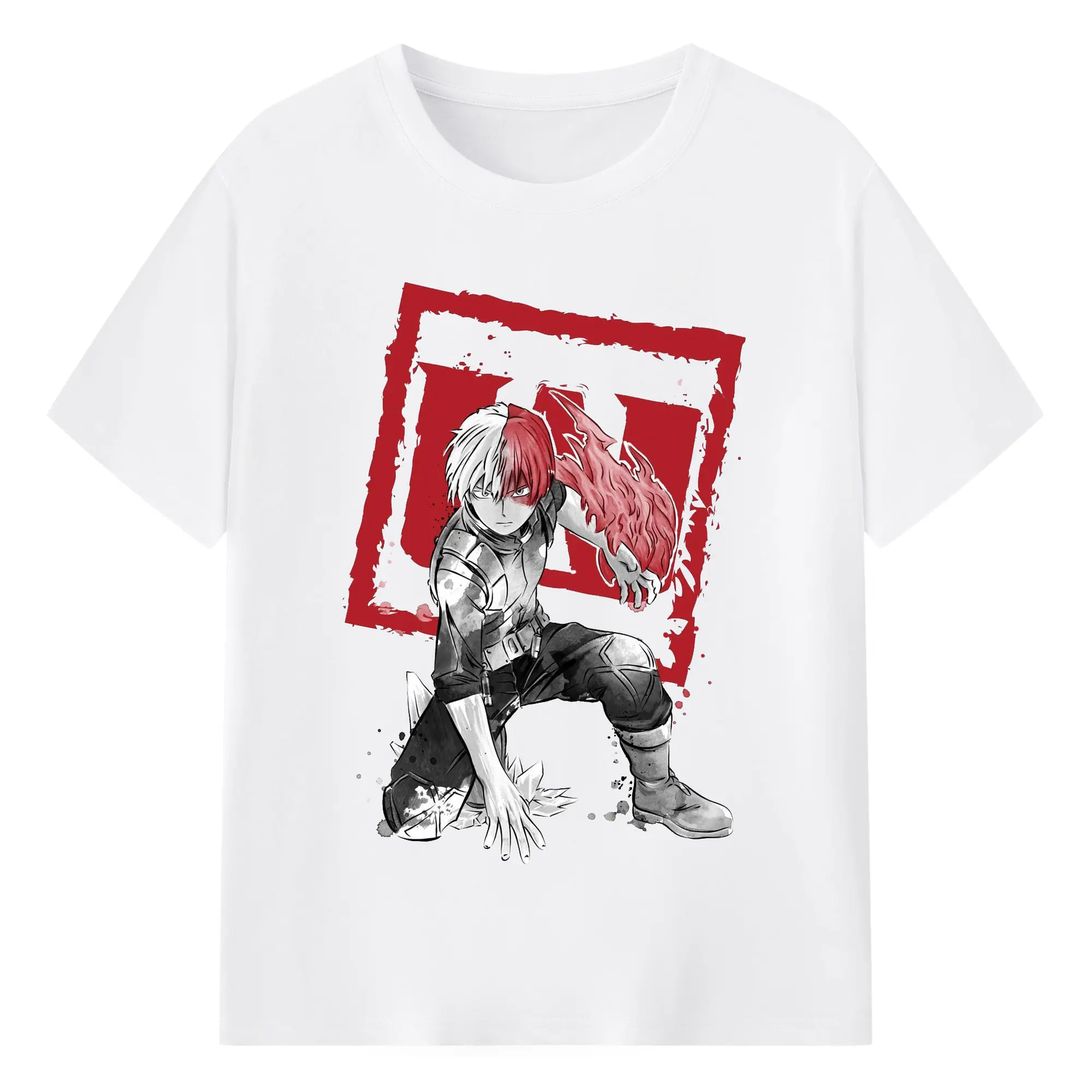 僕のヒーローアカデミア 轟 焦凍 - 綿100％ 半袖Tシャツ ・ フロントプリント ・ 快適 通気性 ・ 日常使い 散歩 スポーツ用