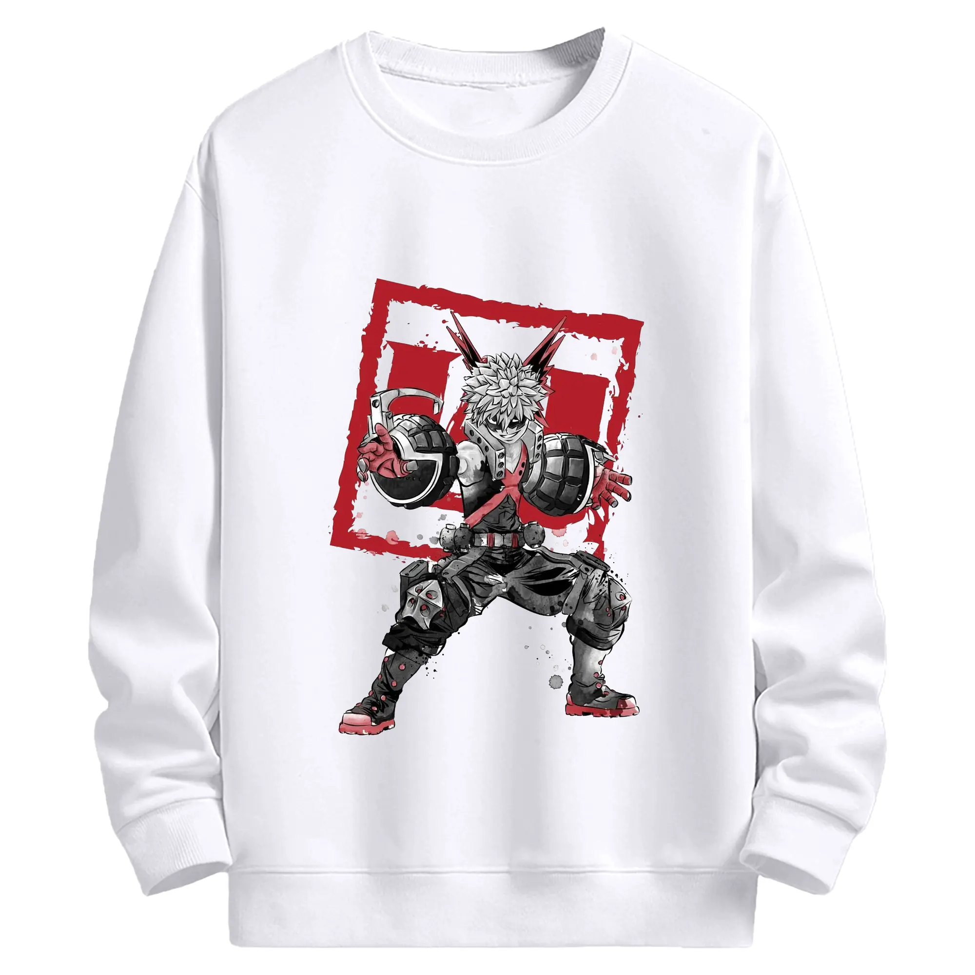 僕のヒーローアカデミア 爆豪 勝己 - 高品質 クルーネック スウェット ・ コットン59％ ポリエステル41％ ・ ユニセックス 長袖 トレーナー ・ カジュアル デイリー スポーツ 散歩用
