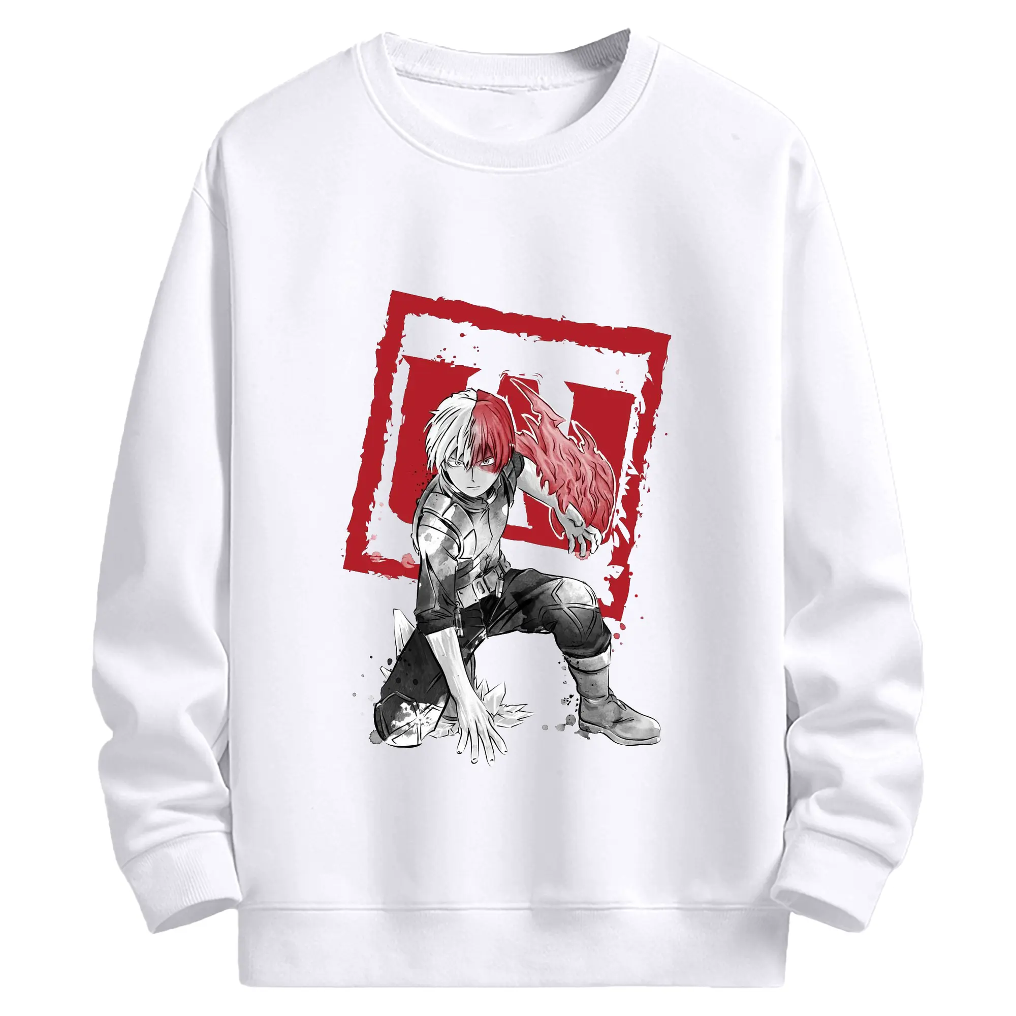 僕のヒーローアカデミア 轟 焦凍 - 高品質 クルーネック スウェット ・ コットン59％ ポリエステル41％ ・ ユニセックス 長袖 トレーナー ・ カジュアル デイリー スポーツ 散歩用