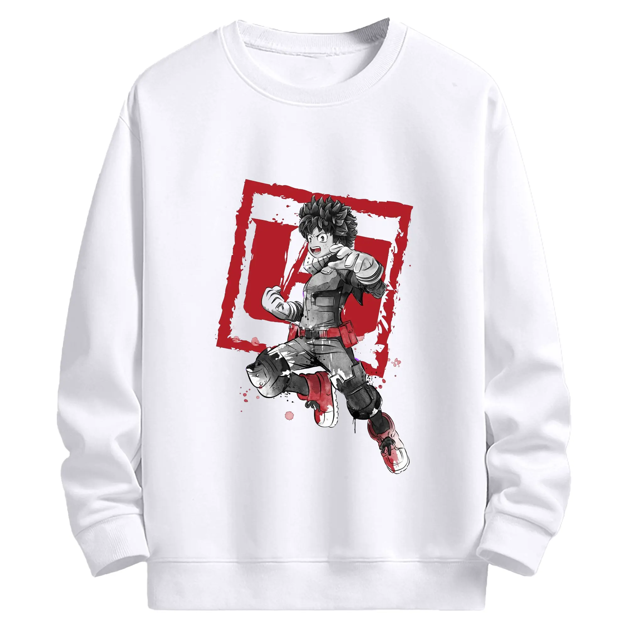 僕のヒーローアカデミア 緑谷 出久 - 高品質 クルーネック スウェット ・ コットン59％ ポリエステル41％ ・ ユニセックス 長袖 トレーナー ・ カジュアル デイリー スポーツ 散歩用