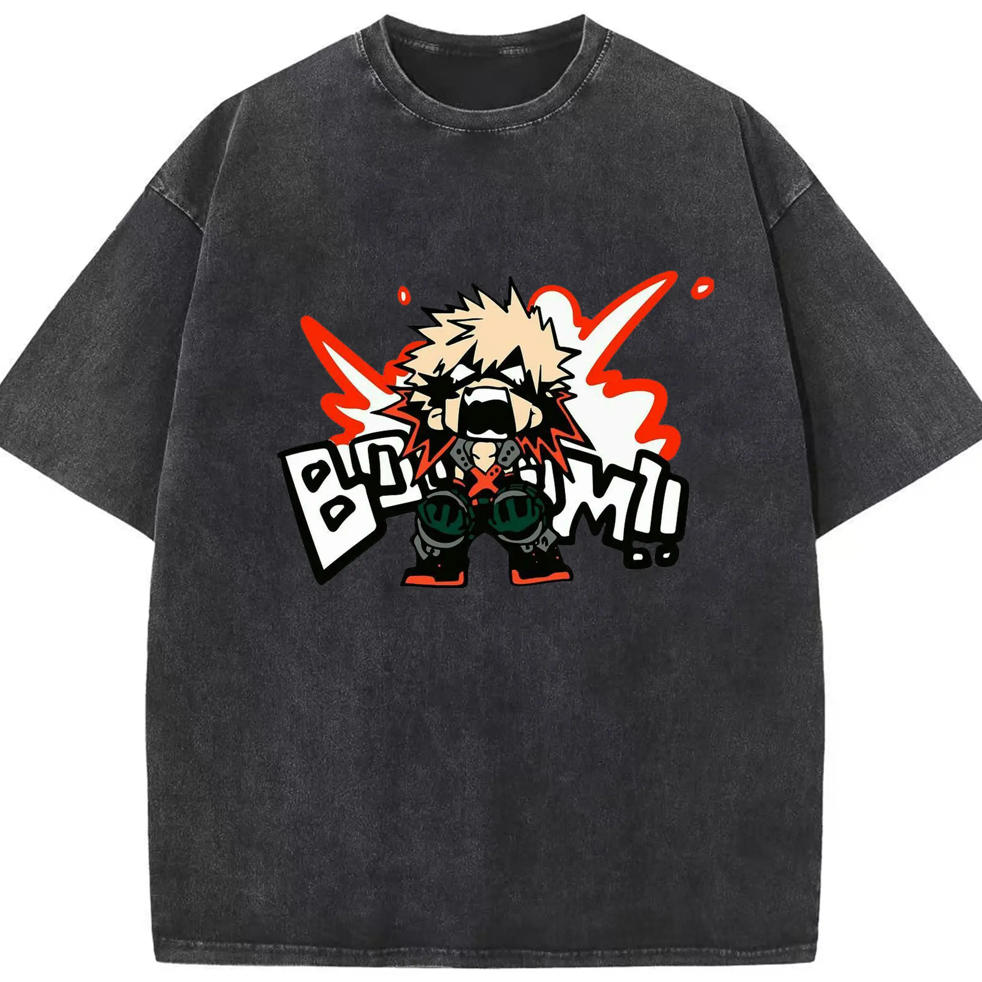 僕のヒーローアカデミア 爆豪 勝己 - 綿100％ ヴィンテージ風 半袖Tシャツ ・ フロントプリント ・ 柔らか肌触り ・ 通気性 快適 ・ スポーツ カジュアル 外出用