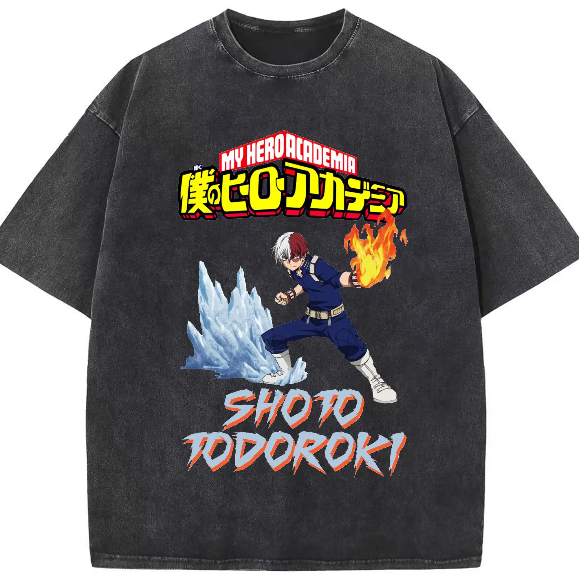 僕のヒーローアカデミア - 綿100％ ヴィンテージ風 半袖Tシャツ ・ フロントプリント ・ 柔らか肌触り ・ 通気性 快適 ・ スポーツ カジュアル 外出用