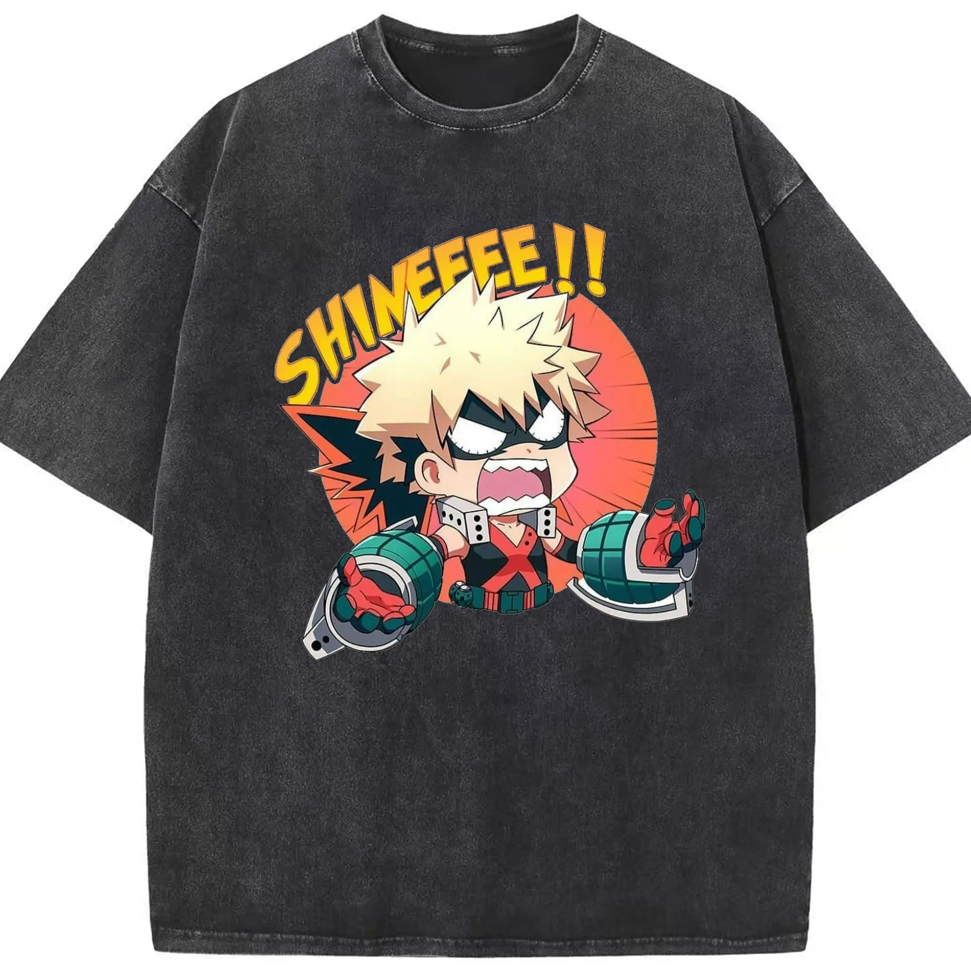 僕のヒーローアカデミア 爆豪 勝己 - 綿100％ ヴィンテージ風 半袖Tシャツ ・ フロントプリント ・ 柔らか肌触り ・ 通気性 快適 ・ スポーツ カジュアル 外出用