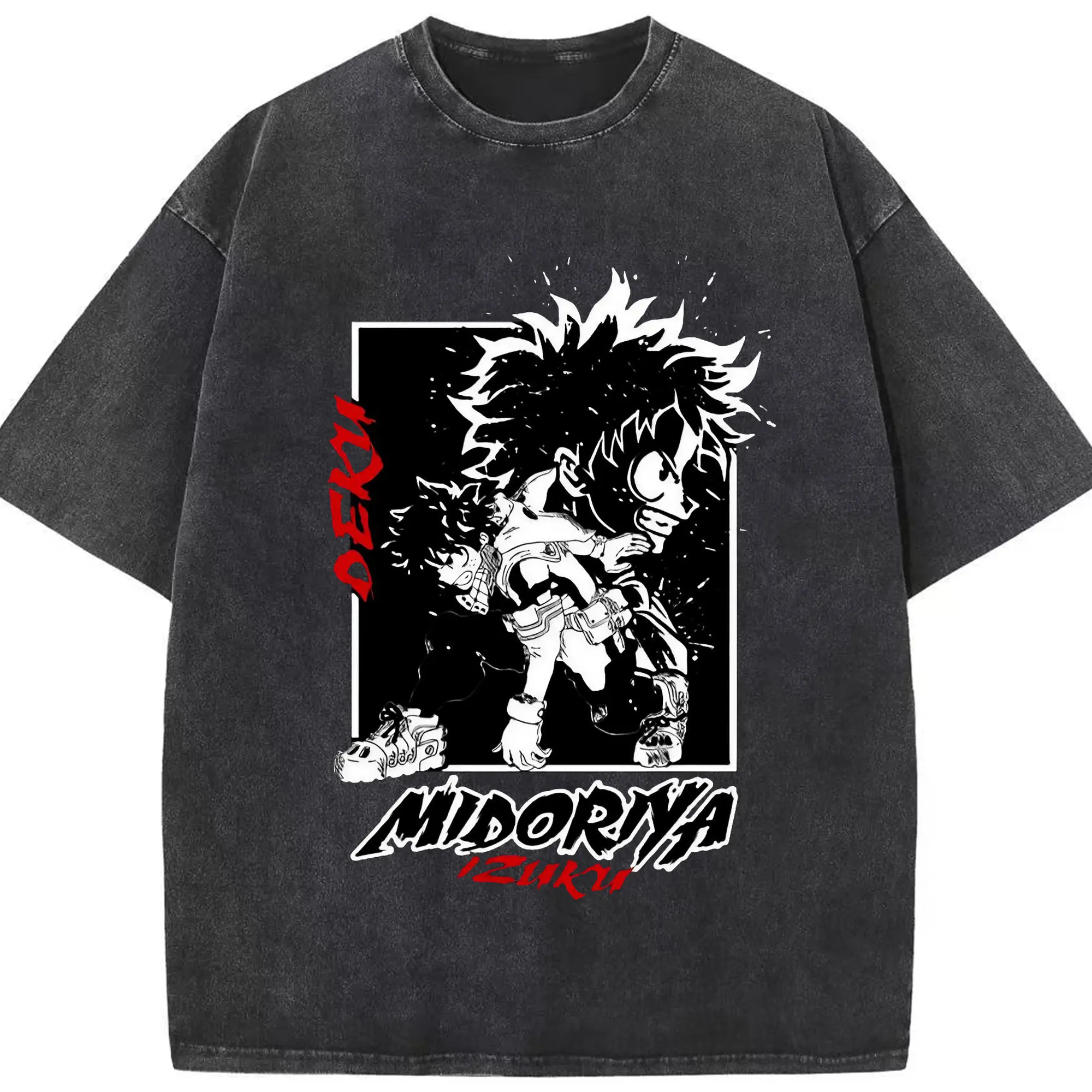 僕のヒーローアカデミア - 綿100％ ヴィンテージ風 半袖Tシャツ ・ フロントプリント ・ 柔らか肌触り ・ 通気性 快適 ・ スポーツ カジュアル 外出用