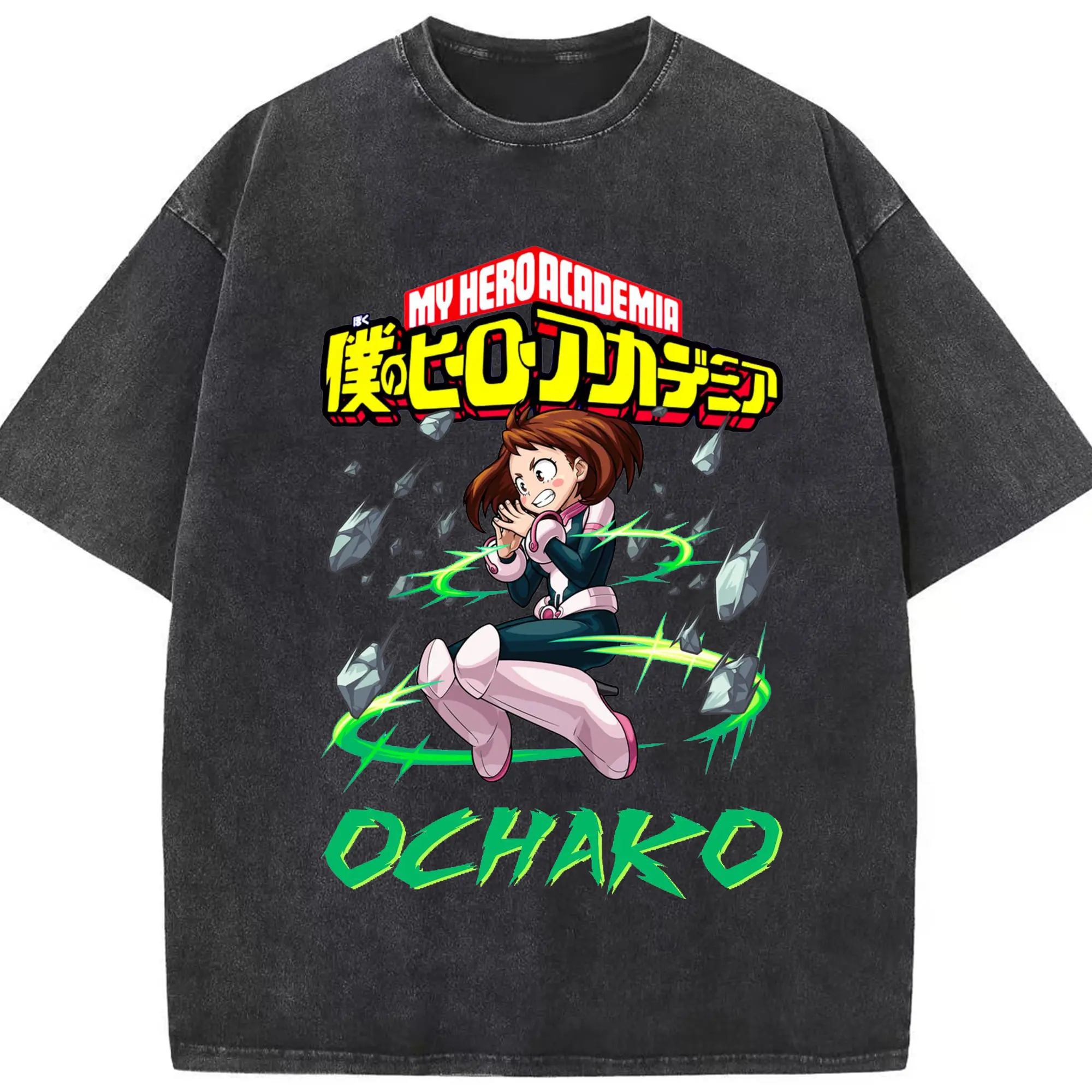 僕のヒーローアカデミア 麗日 お茶子 - 綿100％ ヴィンテージ風 半袖Tシャツ ・ フロントプリント ・ 柔らか肌触り ・ 通気性 快適 ・ スポーツ カジュアル 外出用