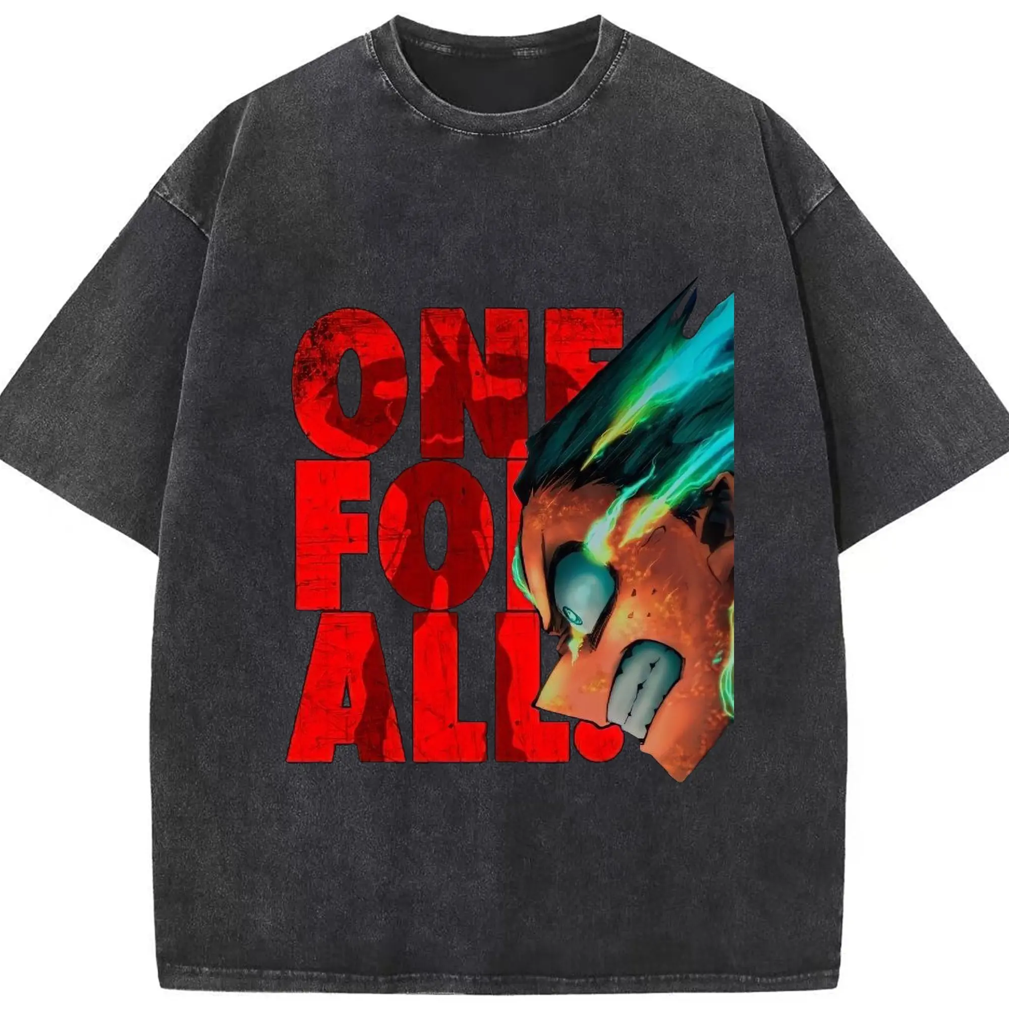 僕のヒーローアカデミア 緑谷 出久 - 綿100％ ヴィンテージ風 半袖Tシャツ ・ フロントプリント ・ 柔らか肌触り ・ 通気性 快適 ・ スポーツ カジュアル 外出用