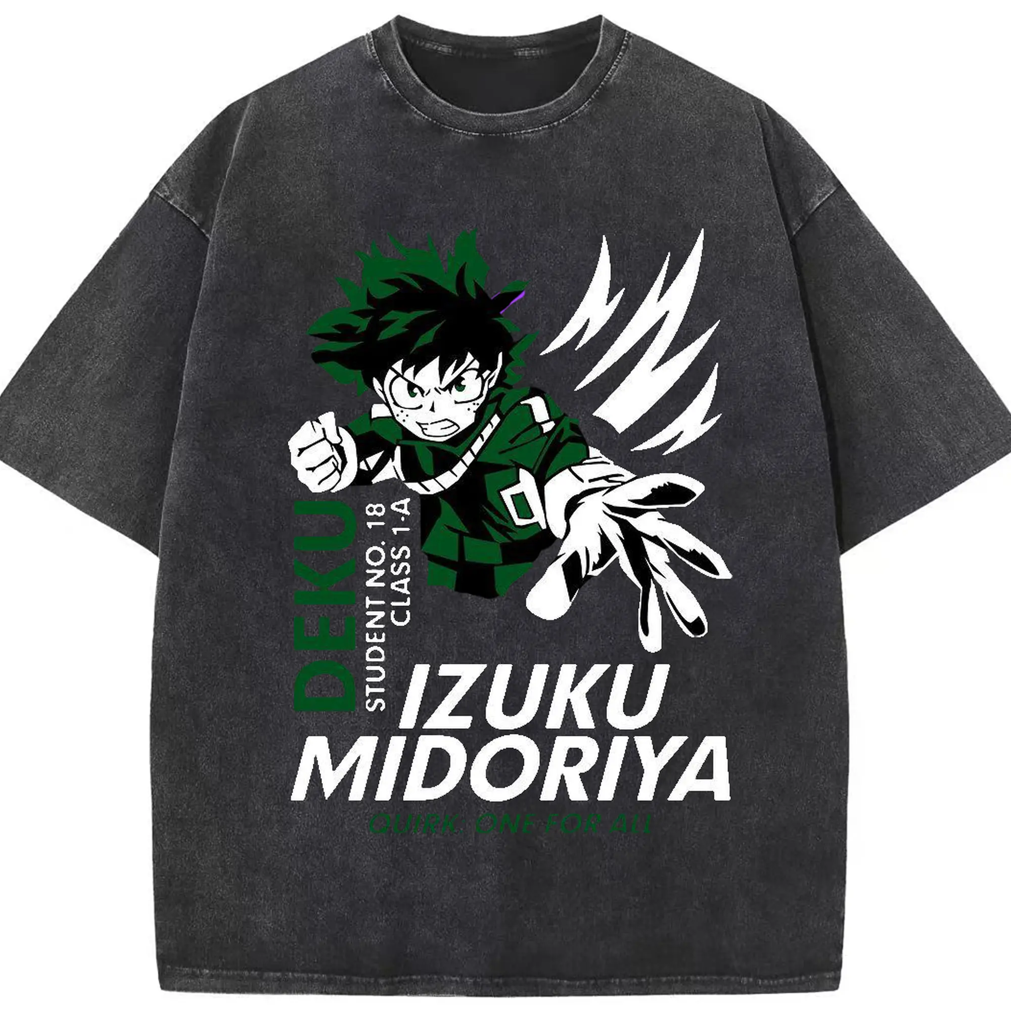 僕のヒーローアカデミア 緑谷 出久 - 綿100％ ヴィンテージ風 半袖Tシャツ ・ フロントプリント ・ 柔らか肌触り ・ 通気性 快適 ・ スポーツ カジュアル 外出用
