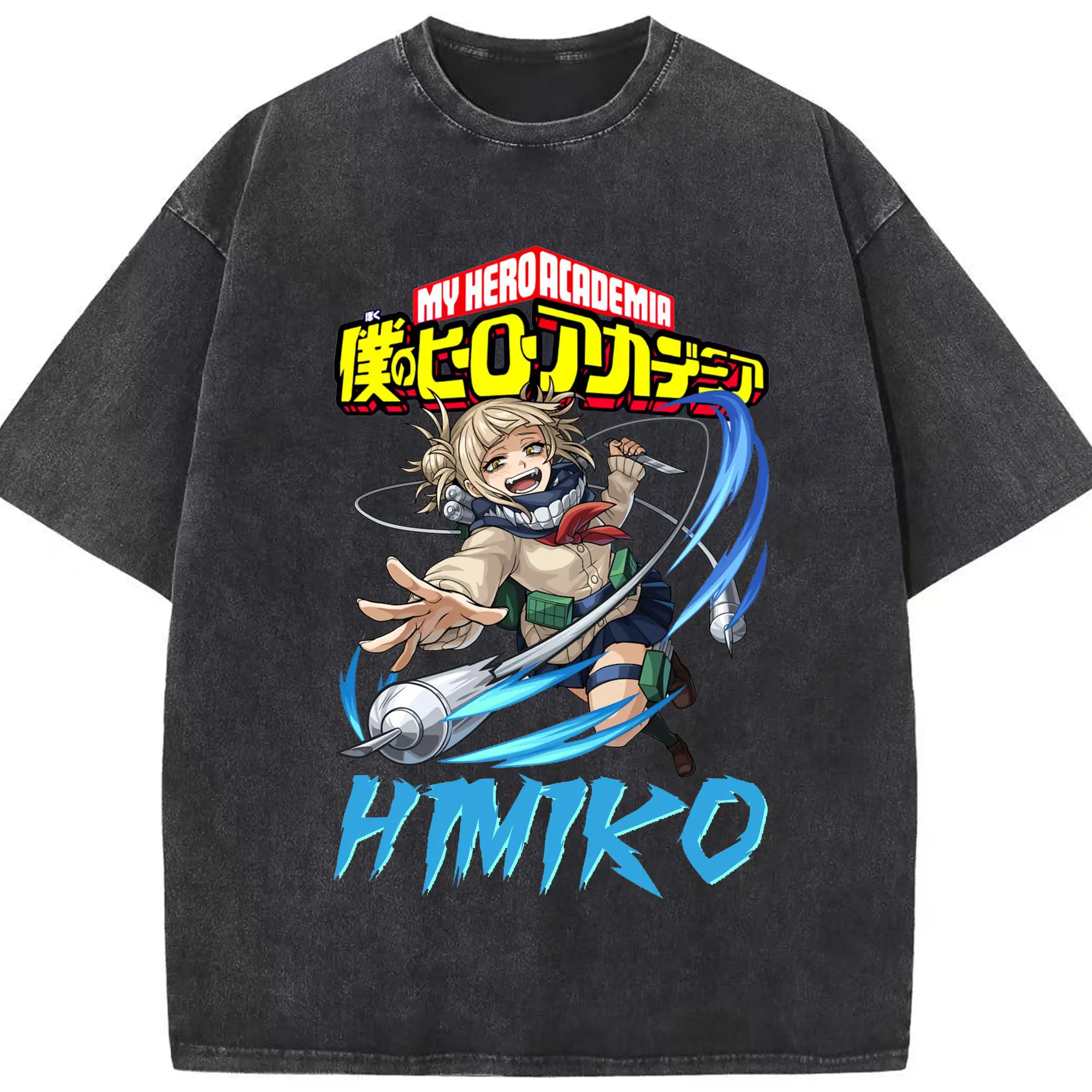 僕のヒーローアカデミア トガ ヒミコ - 綿100％ ヴィンテージ風 半袖Tシャツ ・ フロントプリント ・ 柔らか肌触り ・ 通気性 快適 ・ スポーツ カジュアル 外出用