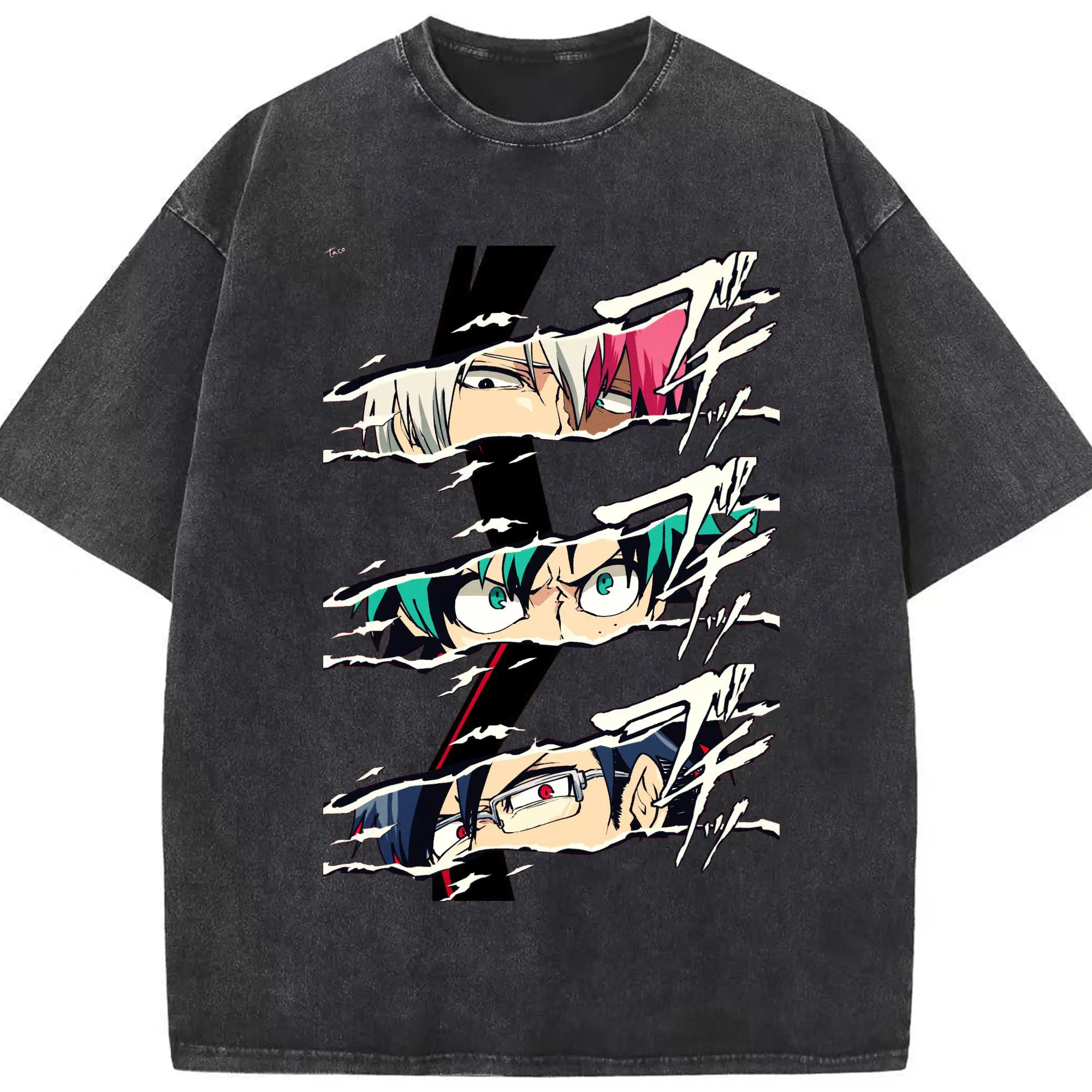 僕のヒーローアカデミア - 綿100％ ヴィンテージ風 半袖Tシャツ ・ フロントプリント ・ 柔らか肌触り ・ 通気性 快適 ・ スポーツ カジュアル 外出用