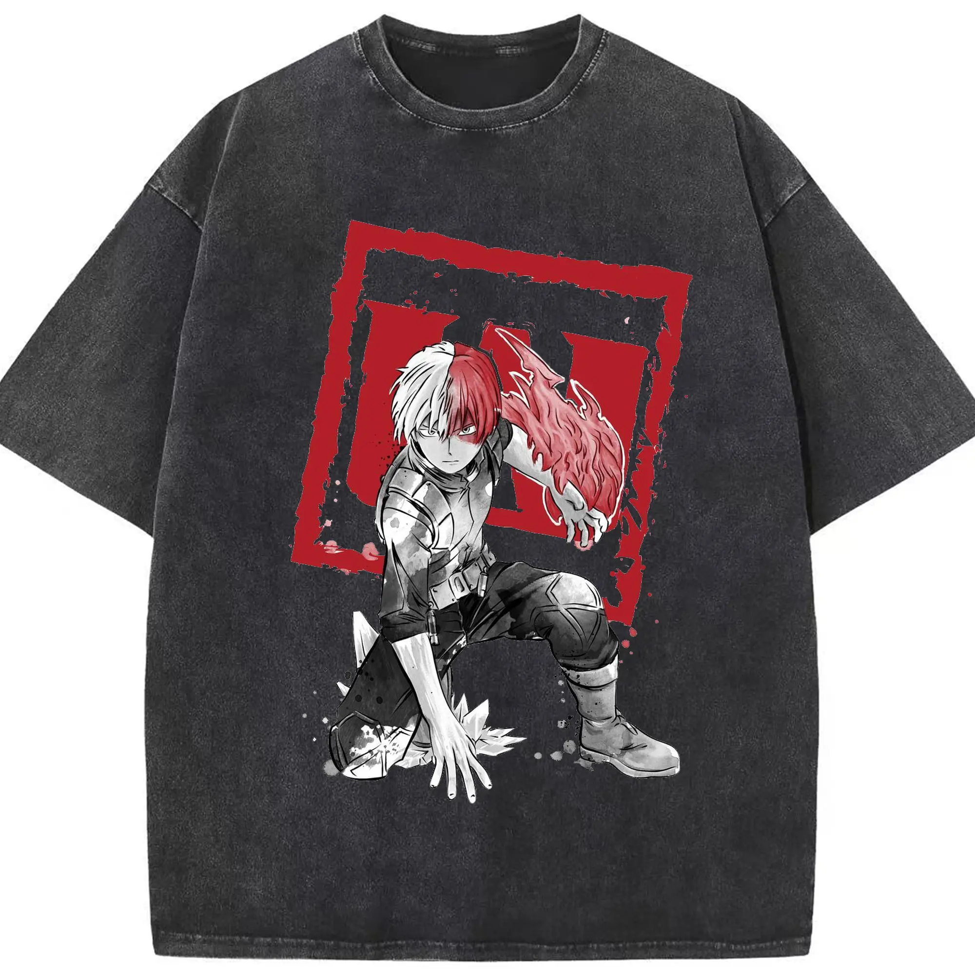 僕のヒーローアカデミア 轟 焦凍 - 綿100％ ヴィンテージ風 半袖Tシャツ ・ フロントプリント ・ 柔らか肌触り ・ 通気性 快適 ・ スポーツ カジュアル 外出用