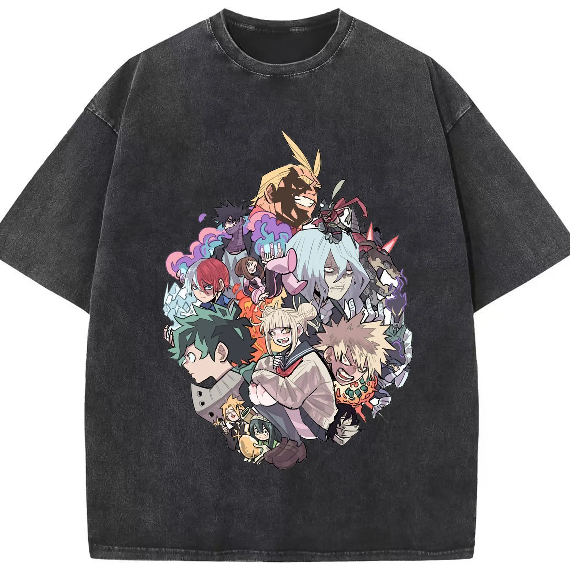 僕のヒーローアカデミア ヴィラン連合編 - 綿100％ ヴィンテージ風 半袖Tシャツ ・ フロントプリント ・ 柔らか肌触り ・ 通気性 快適 ・ スポーツ カジュアル 外出用